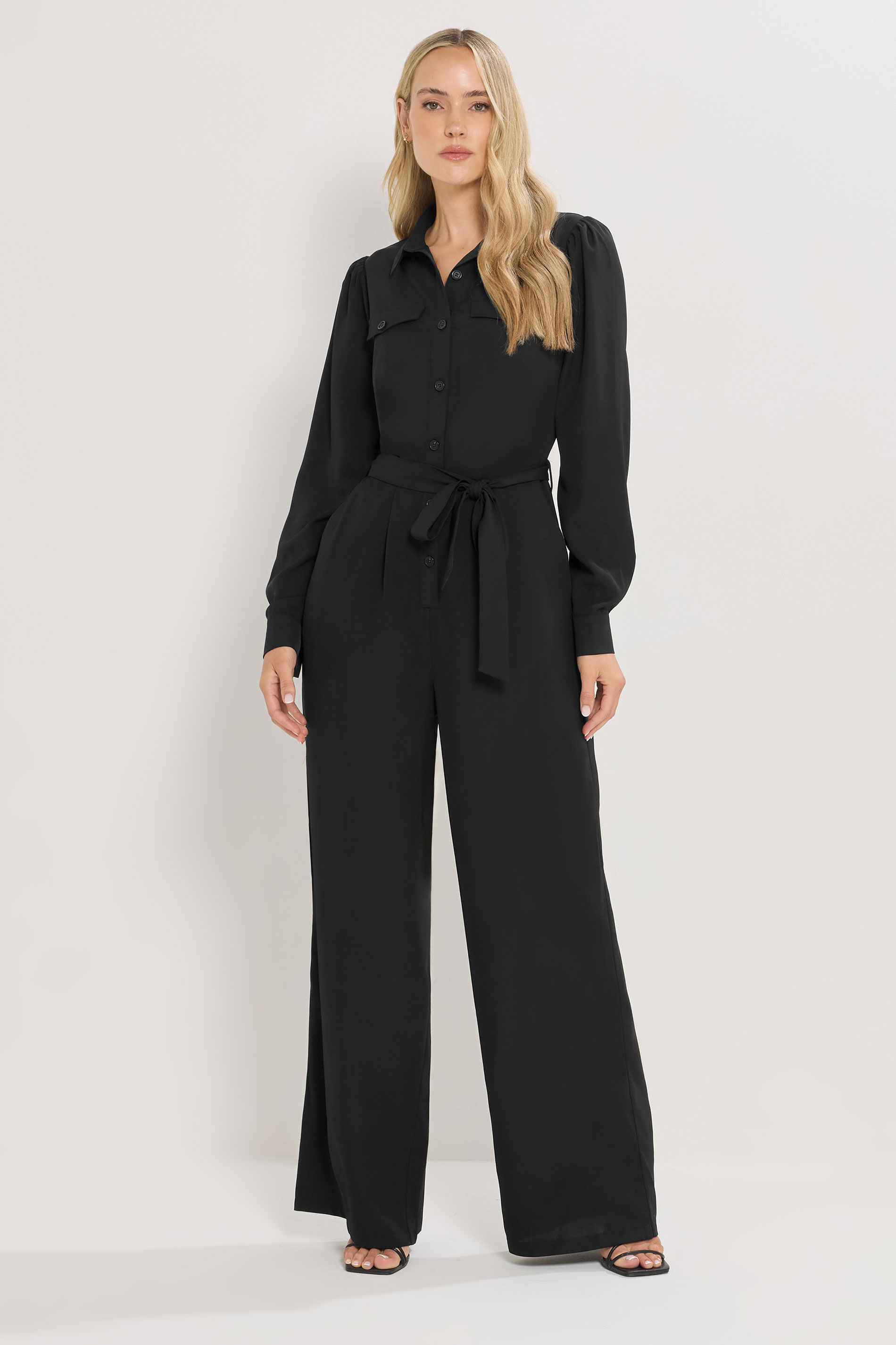 LTS Tall Black Button Wide Leg Jumpsuit | Long Tall Sally 1