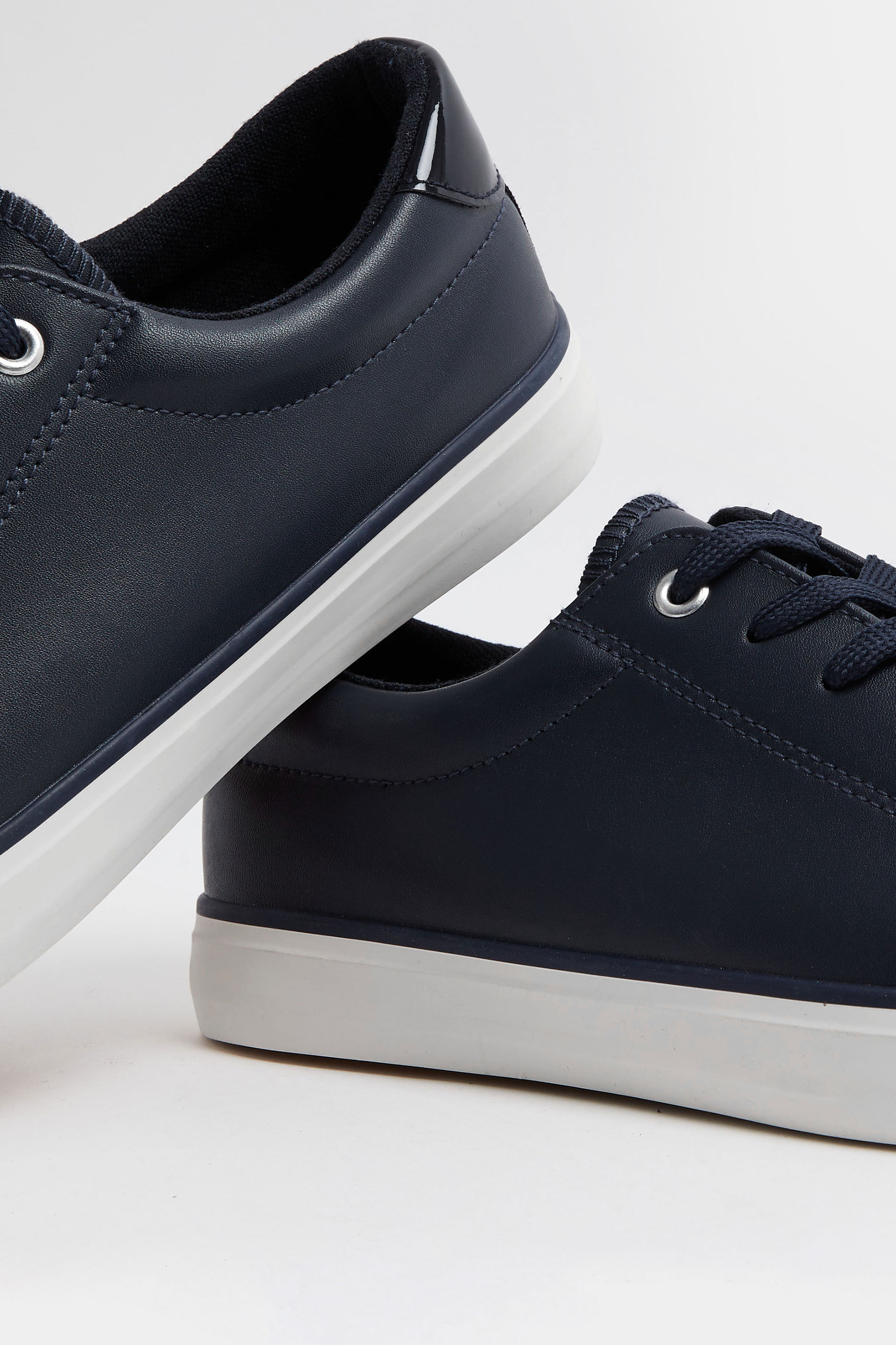 Navy Blue Faux Leather Lace Up Trainers In Extra Wide EEE Fit | Yours Clothing 5