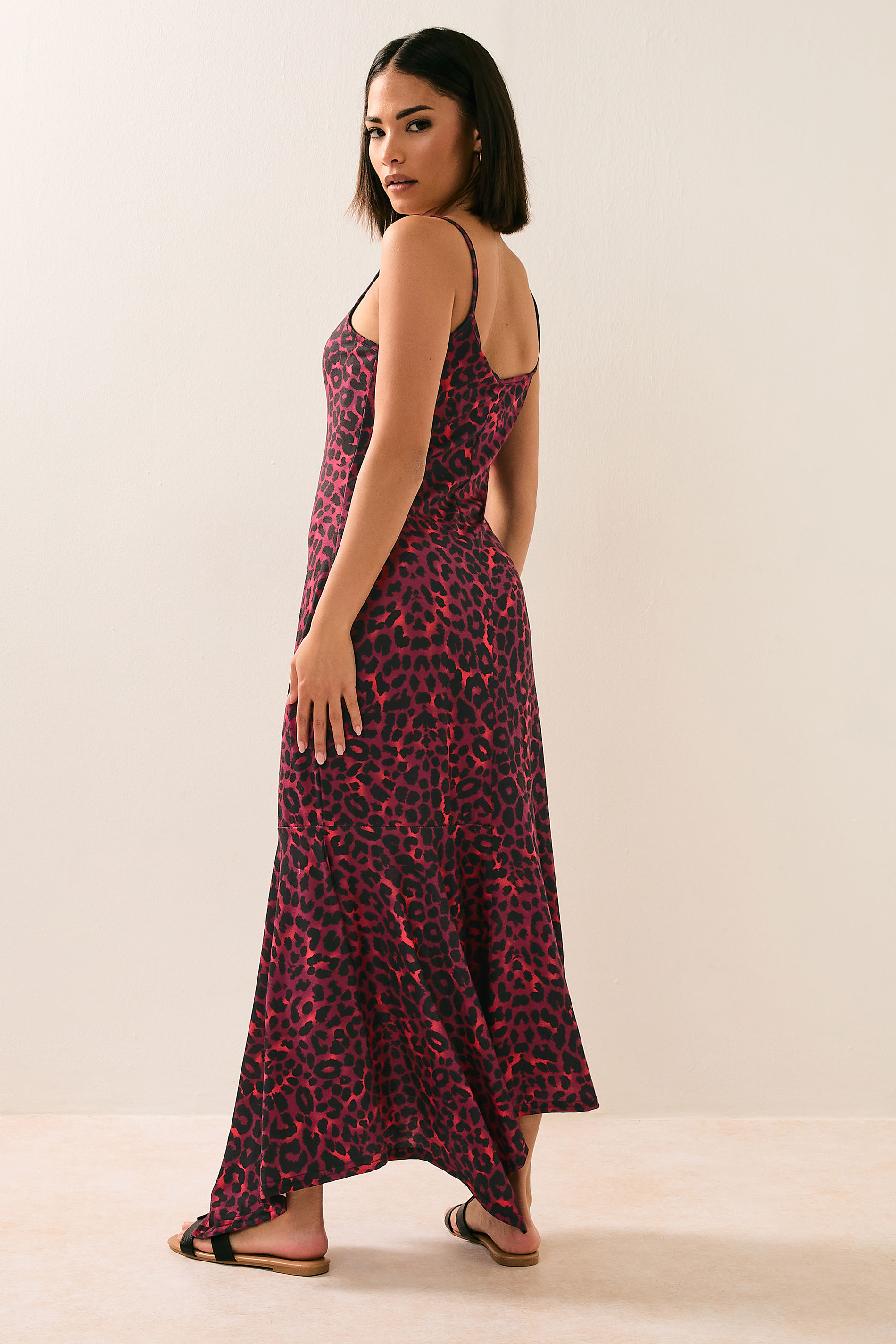 PixieGirl Petite Women's Burgundy Red Leopard Print Hanky Hem Maxi Dress | PixieGirl 2
