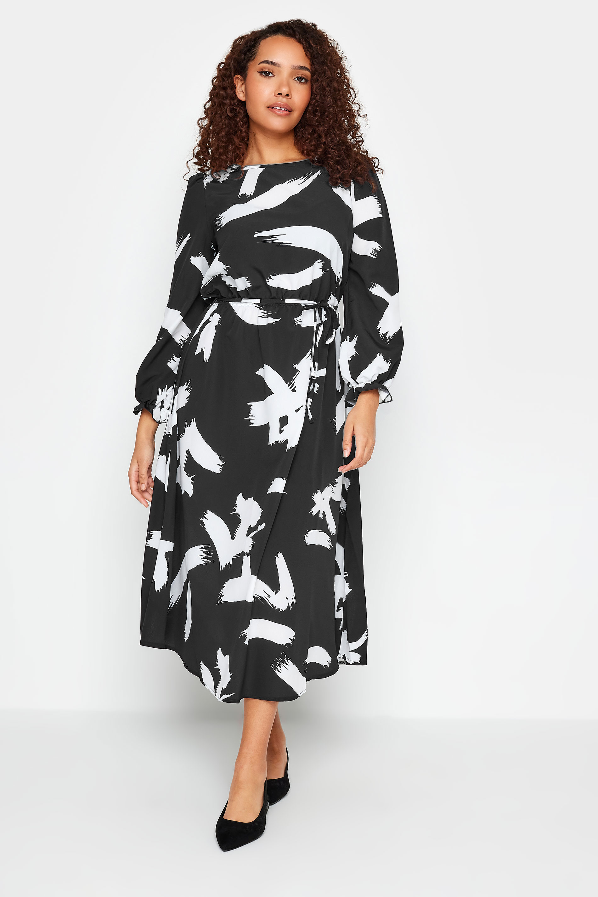 M&Co Black Abstract Print Smock Dress | M&Co 1