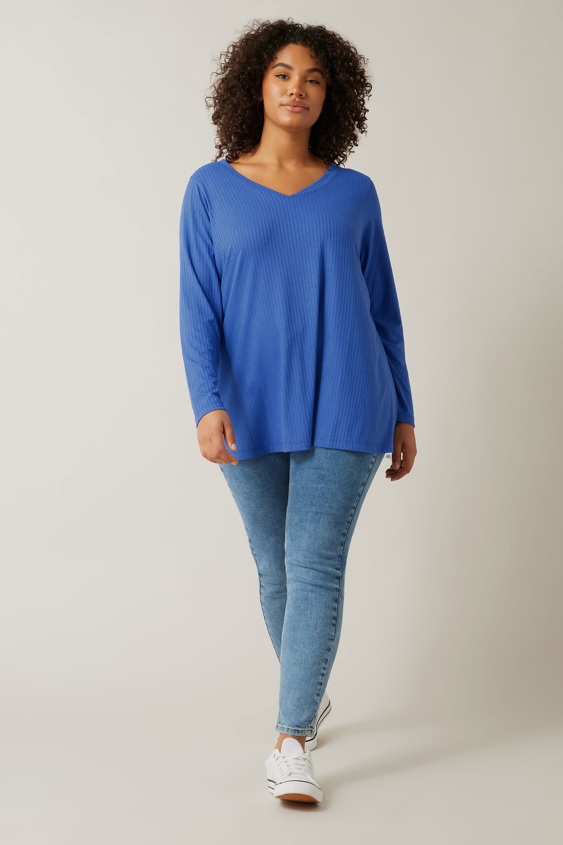 EVANS Plus Size Blue Premium Ribbed Modal Blend Swing Top | Evans 2