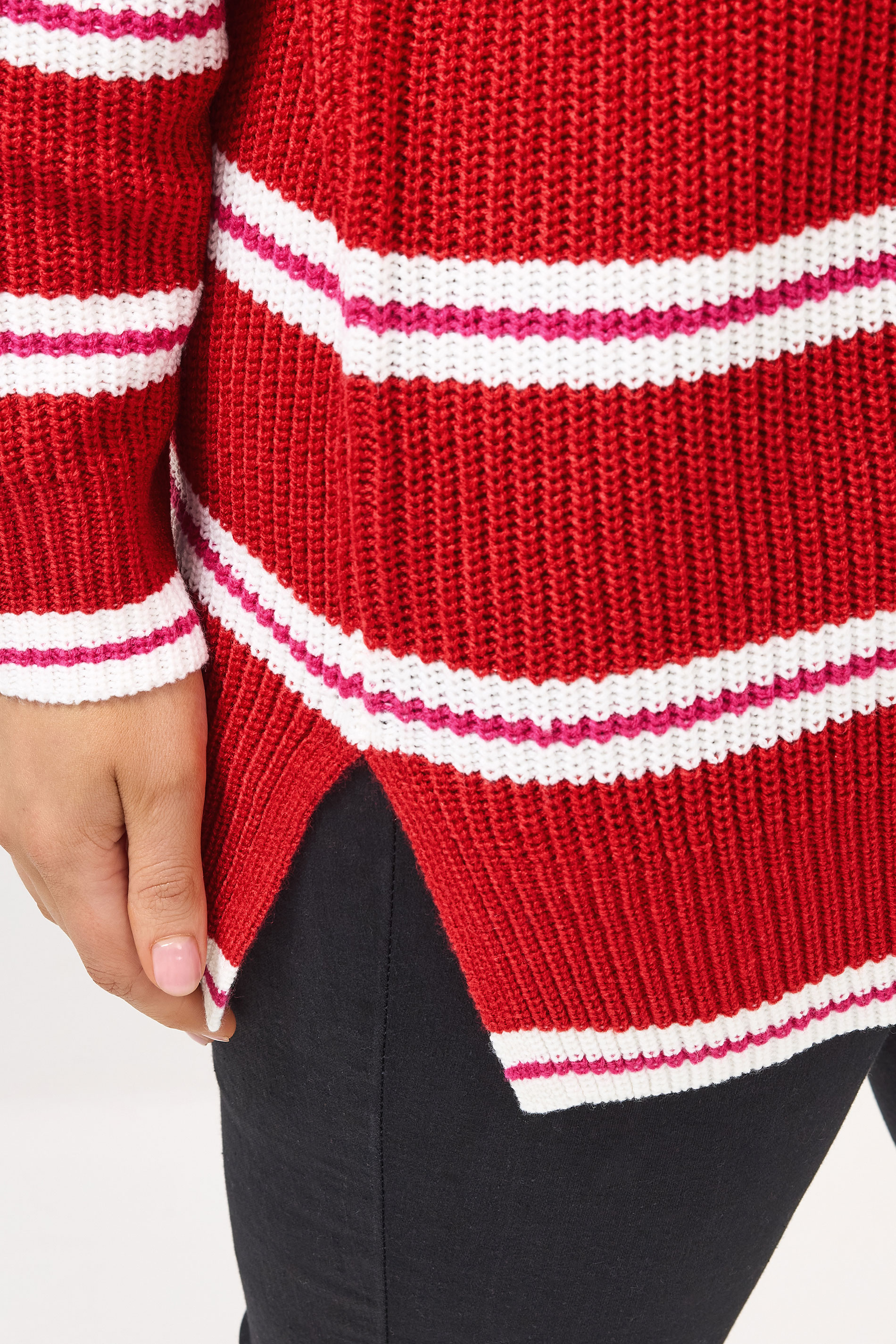 YOURS Plus Size Red Stripe Drop Shoulder Knitted Jumper | Yours Clothing 4