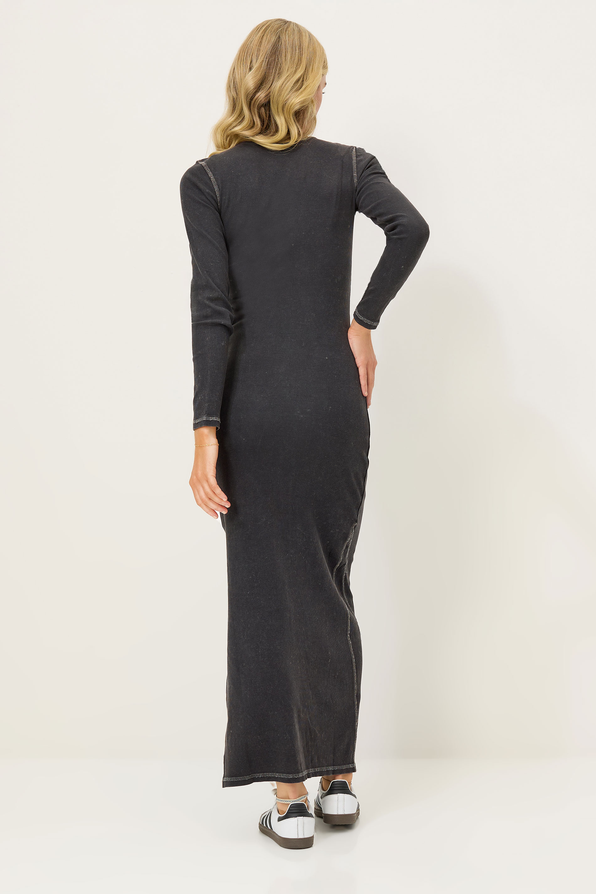 PixieGirl Petite Women's Grey Wash Contrast Stitch Maxi Dress | PixieGirl 2