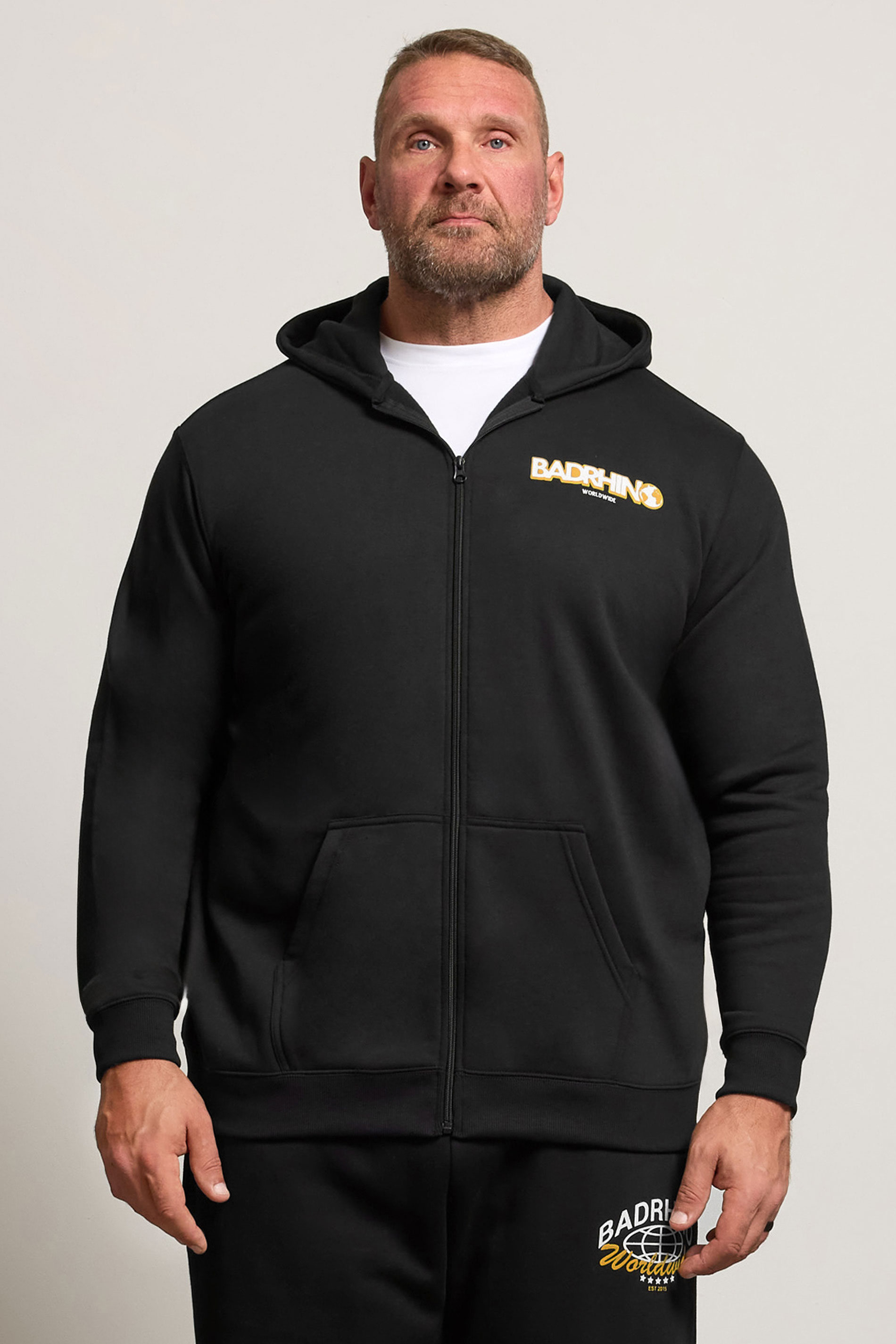 BadRhino Big & Tall Black Worldwide Map Zip Through Hoodie | BadRhino 3