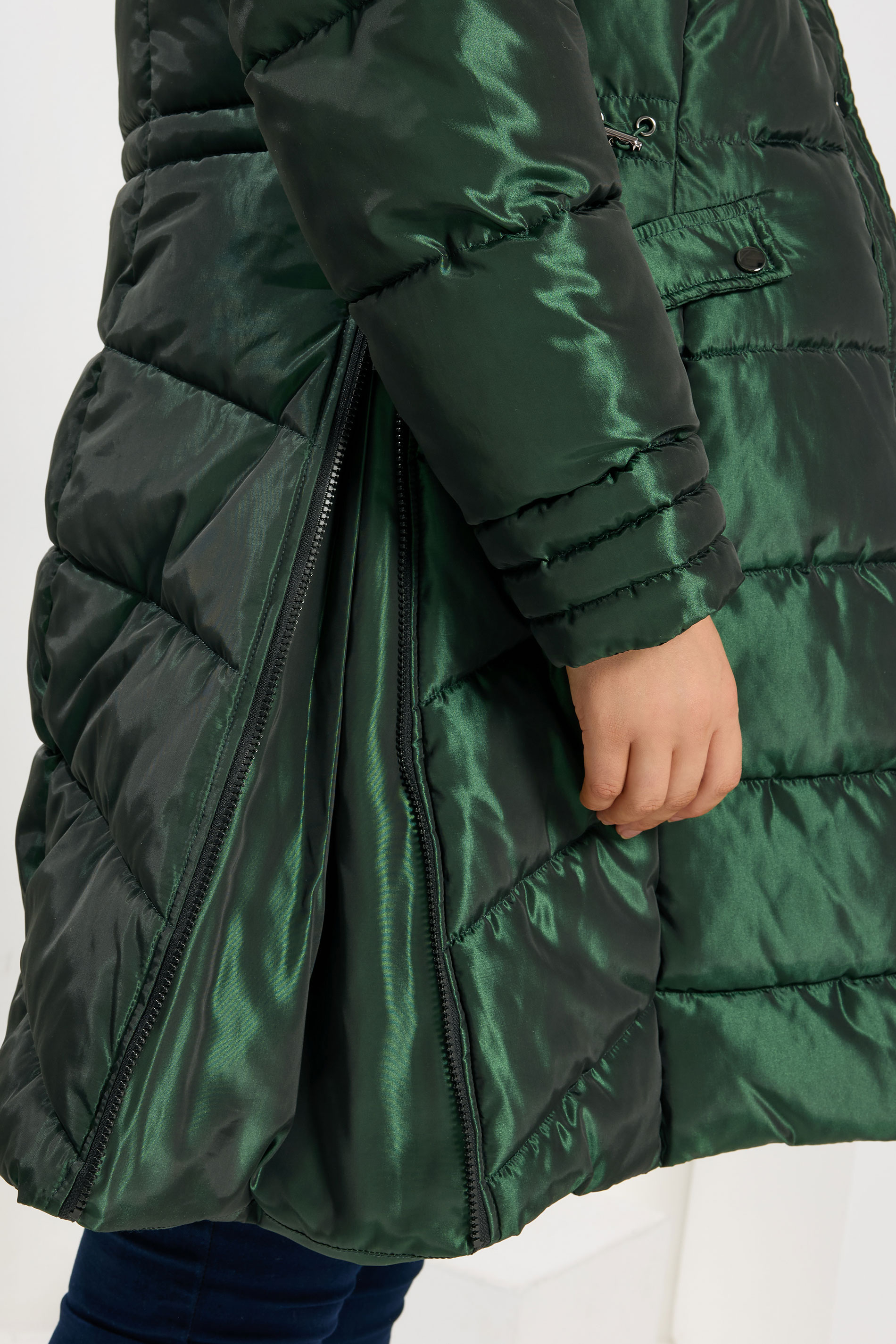 BUMP IT UP Maternity Plus Size Green Panelled Puffer Midi Coat | Yours Clothing 4