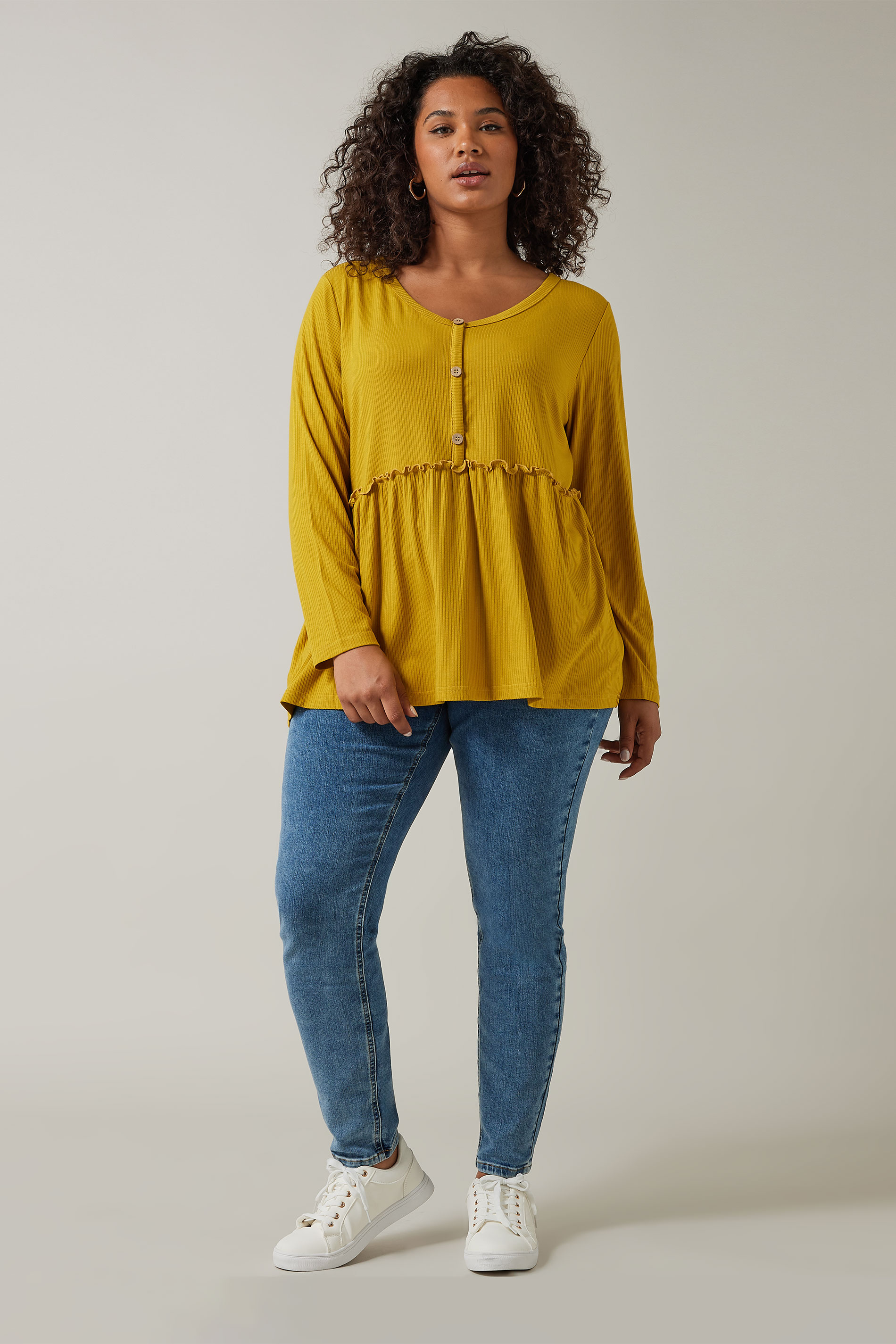 EVANS Plus Size Yellow Long Sleeve Top | Evans 1