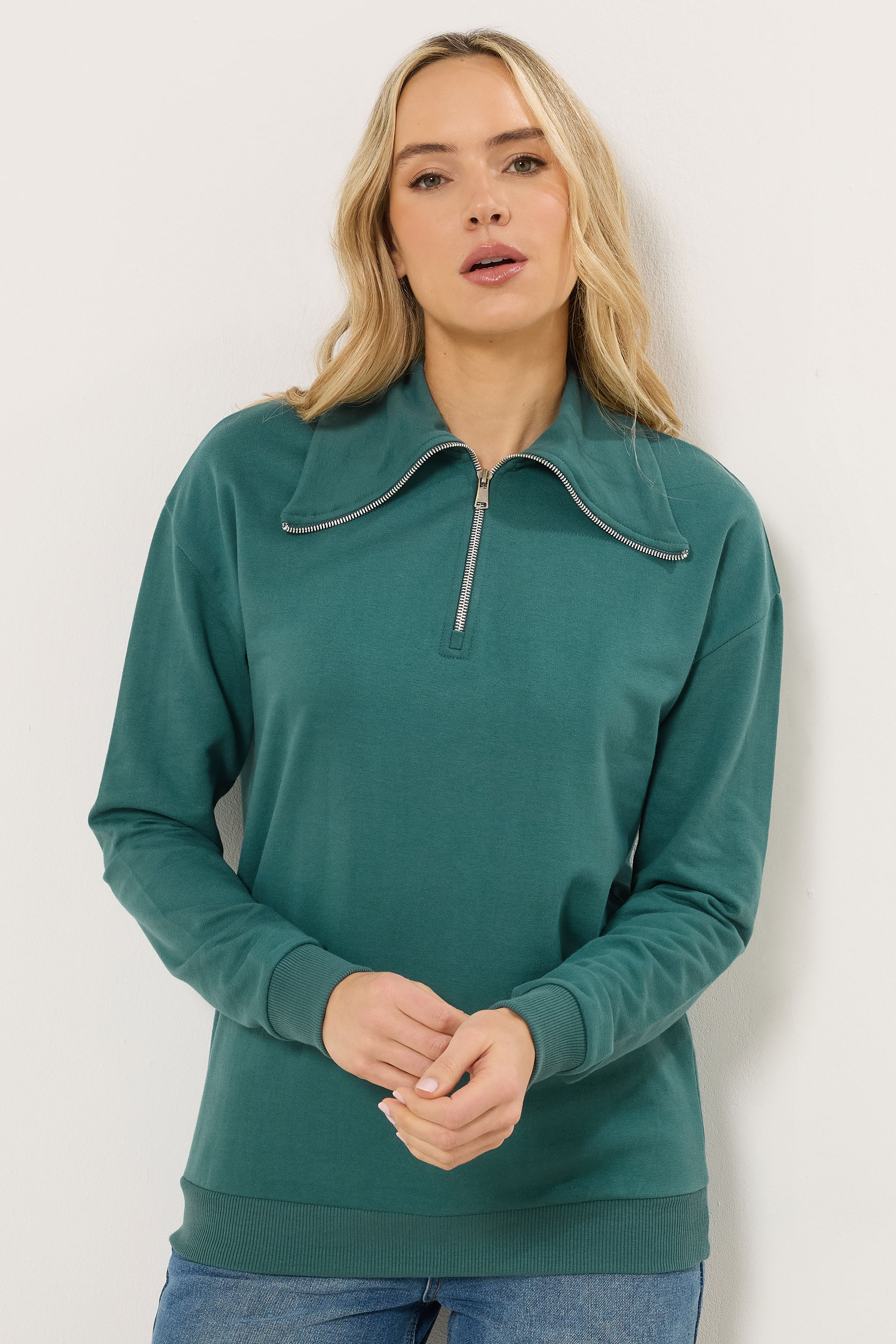 LTS Tall Women's Teal Green Quarter Zip Sweatshirt | Long Tall Sally 3