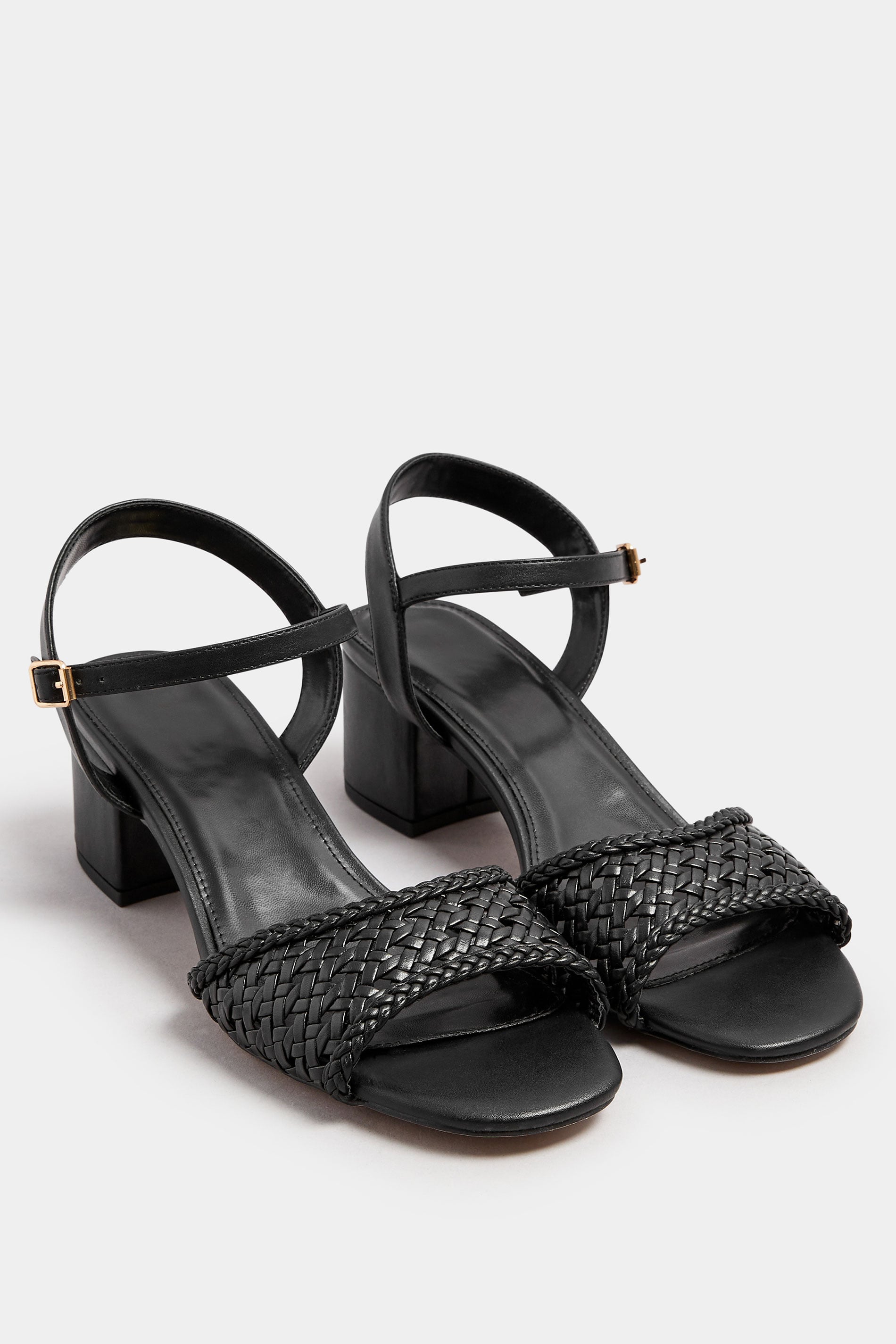LTS Black Woven Strap Open Toe Block Heel In Standard Fit | Long Tall Sally 3