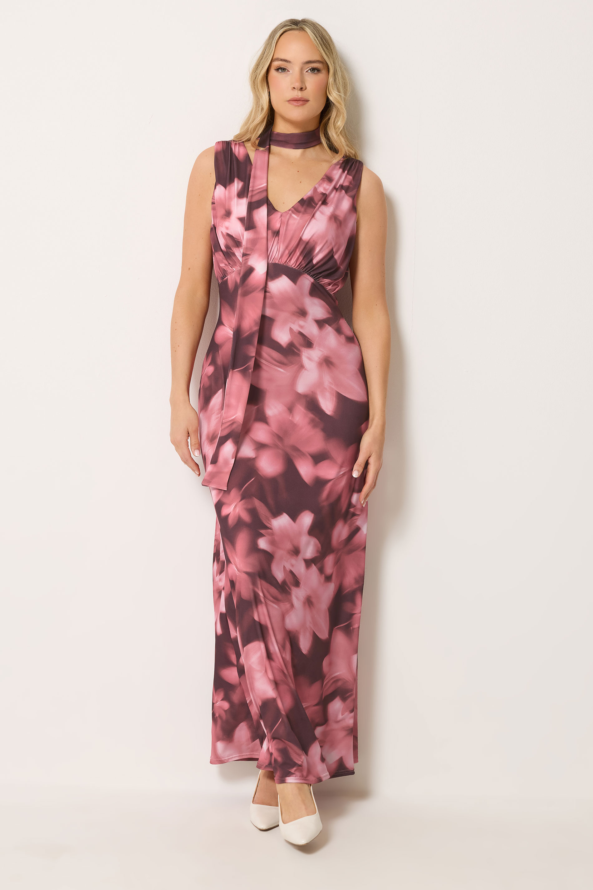 LTS Tall Women's Pink Floral Scarf Detail Maxi Dress | Long Tall Sally 2