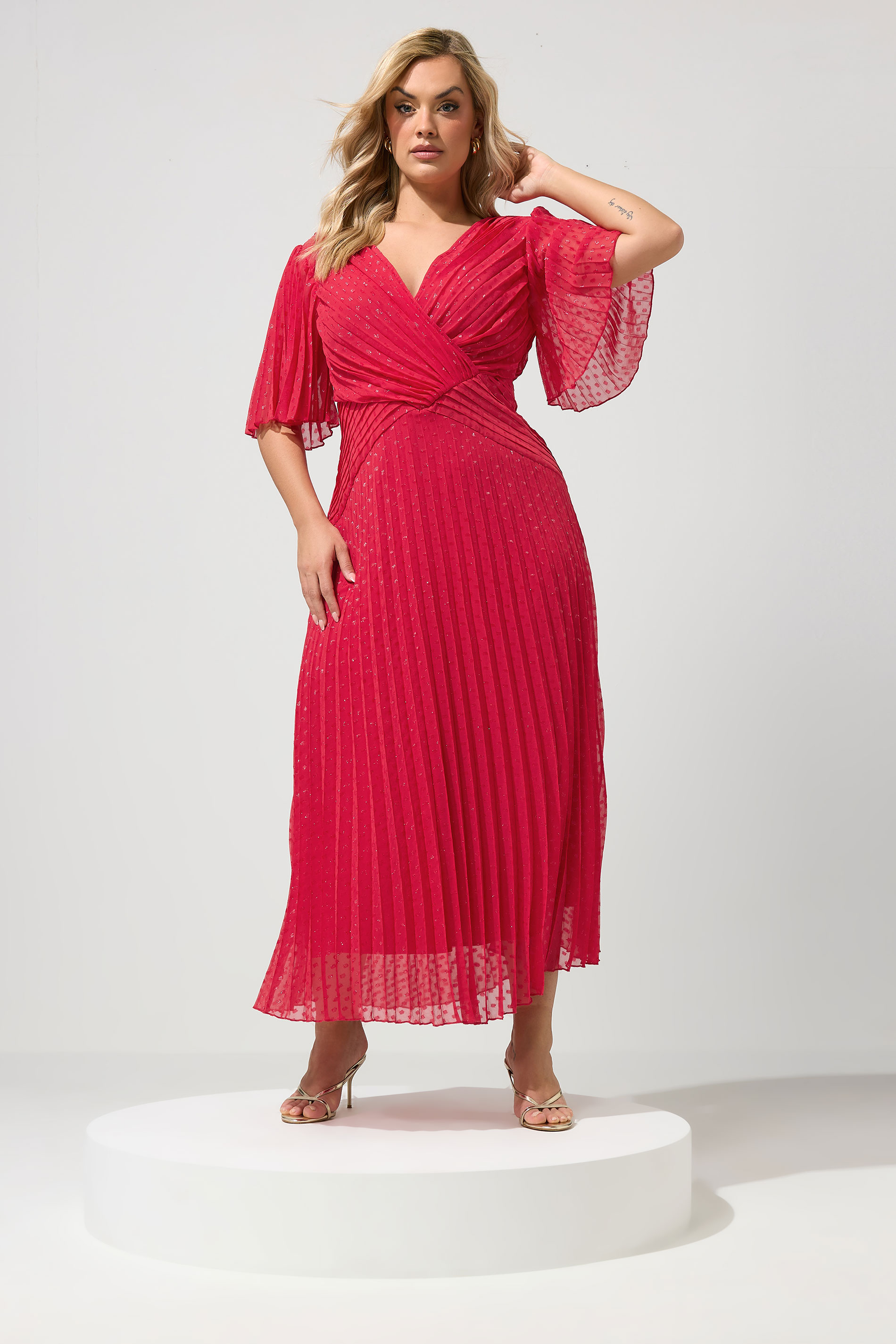 YOURS LONDON Plus Size Red Chocolate Brown Metallic Dobby Wrap Dress | Yours Clothing 3