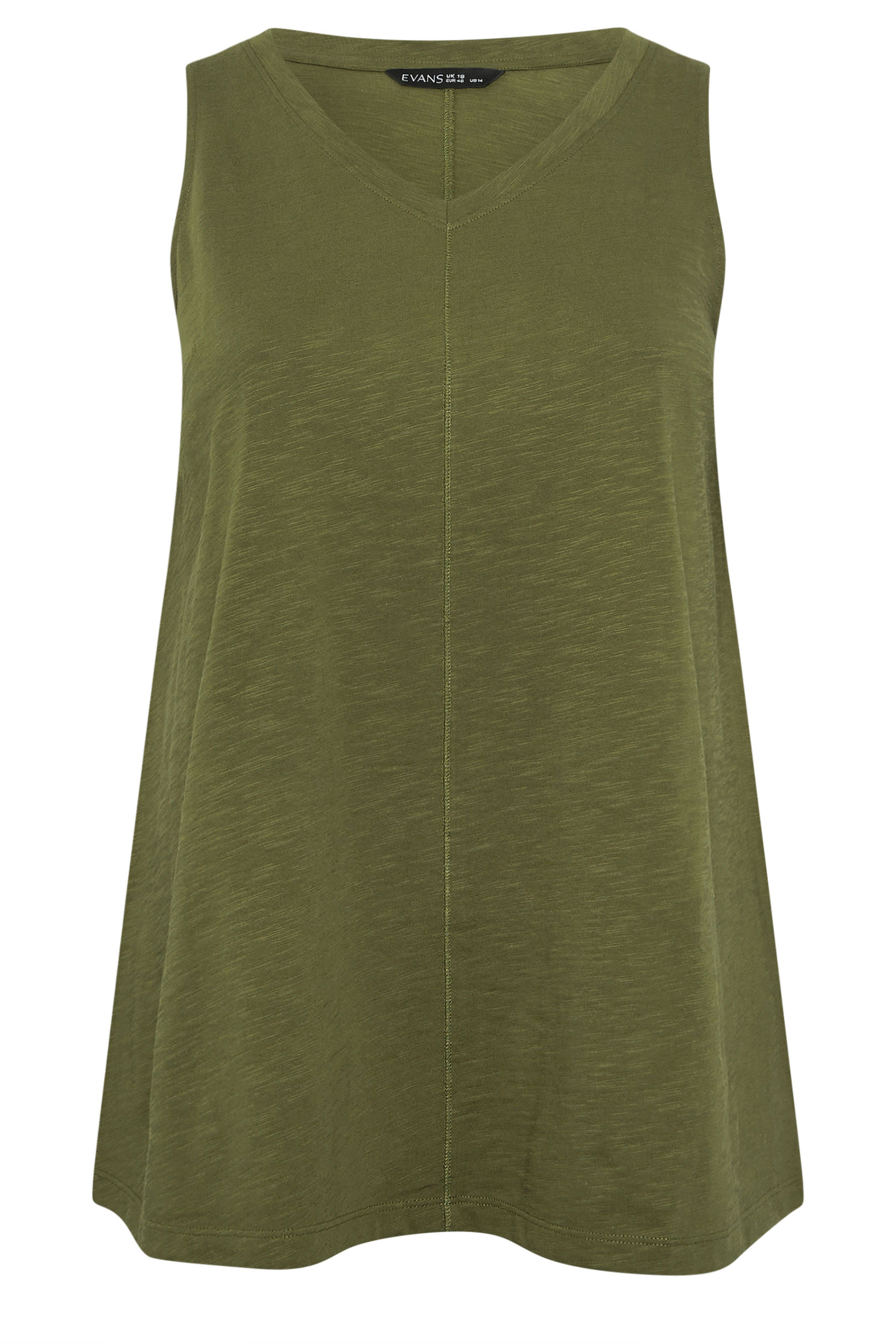 EVANS Plus Size Khaki Green Premium Cotton Vest Top | Evans 6