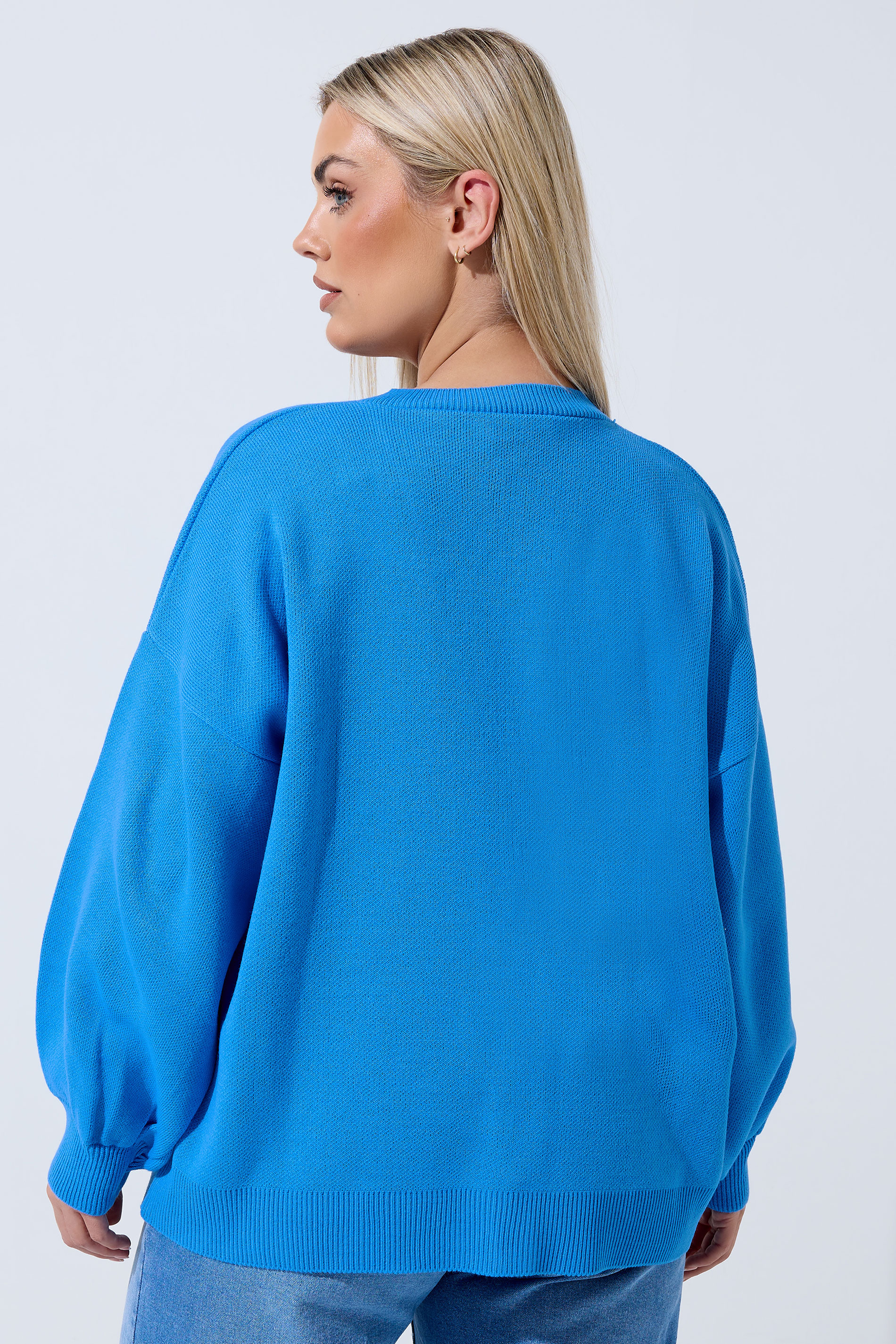 LIMITED COLLECTION Plus Size Blue Balloon Sleeve Knitted Cardigan | Yours Clothing 4