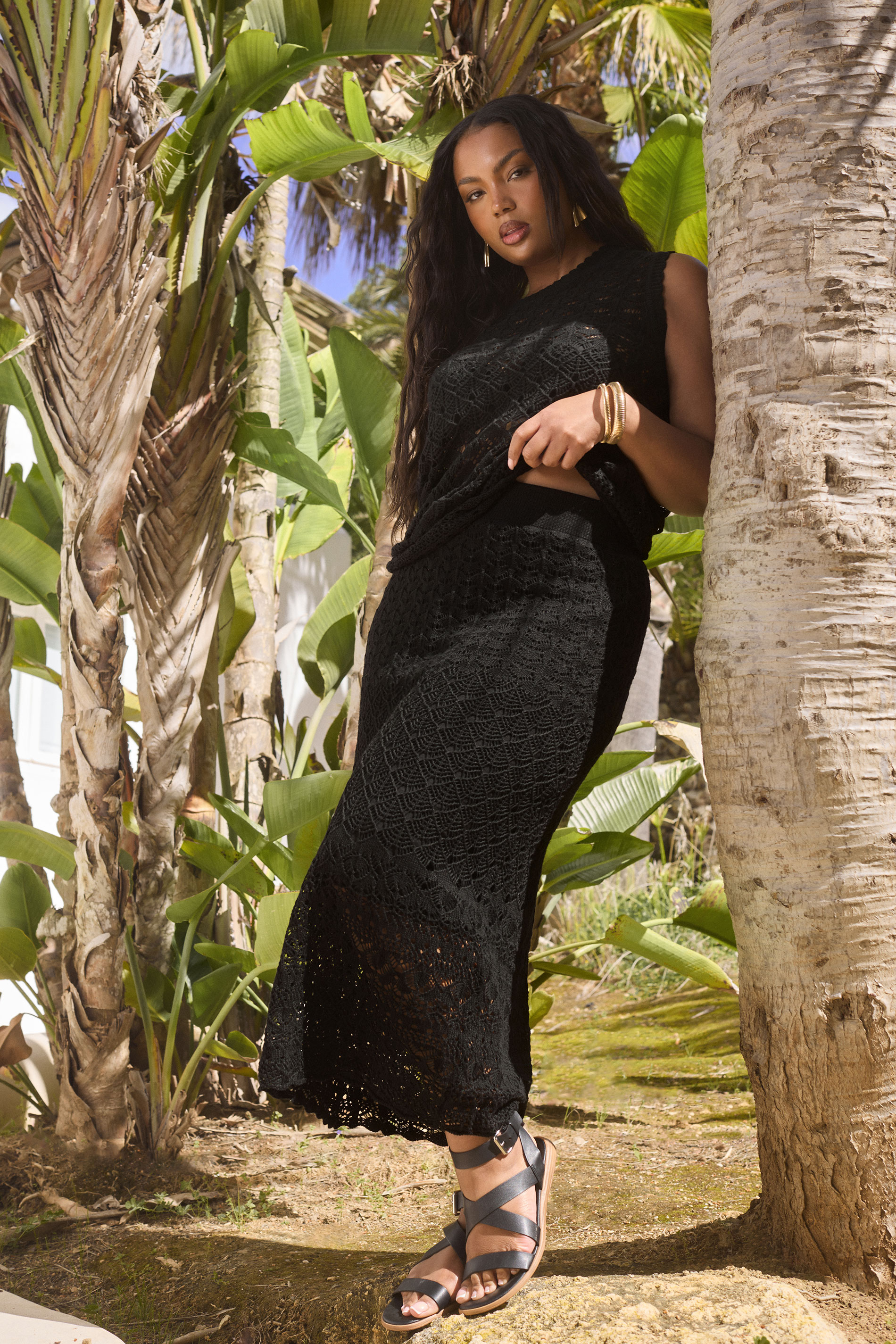 YOURS Plus Size Black Crochet Knitted Midi Skirt | Yours Clothing 3