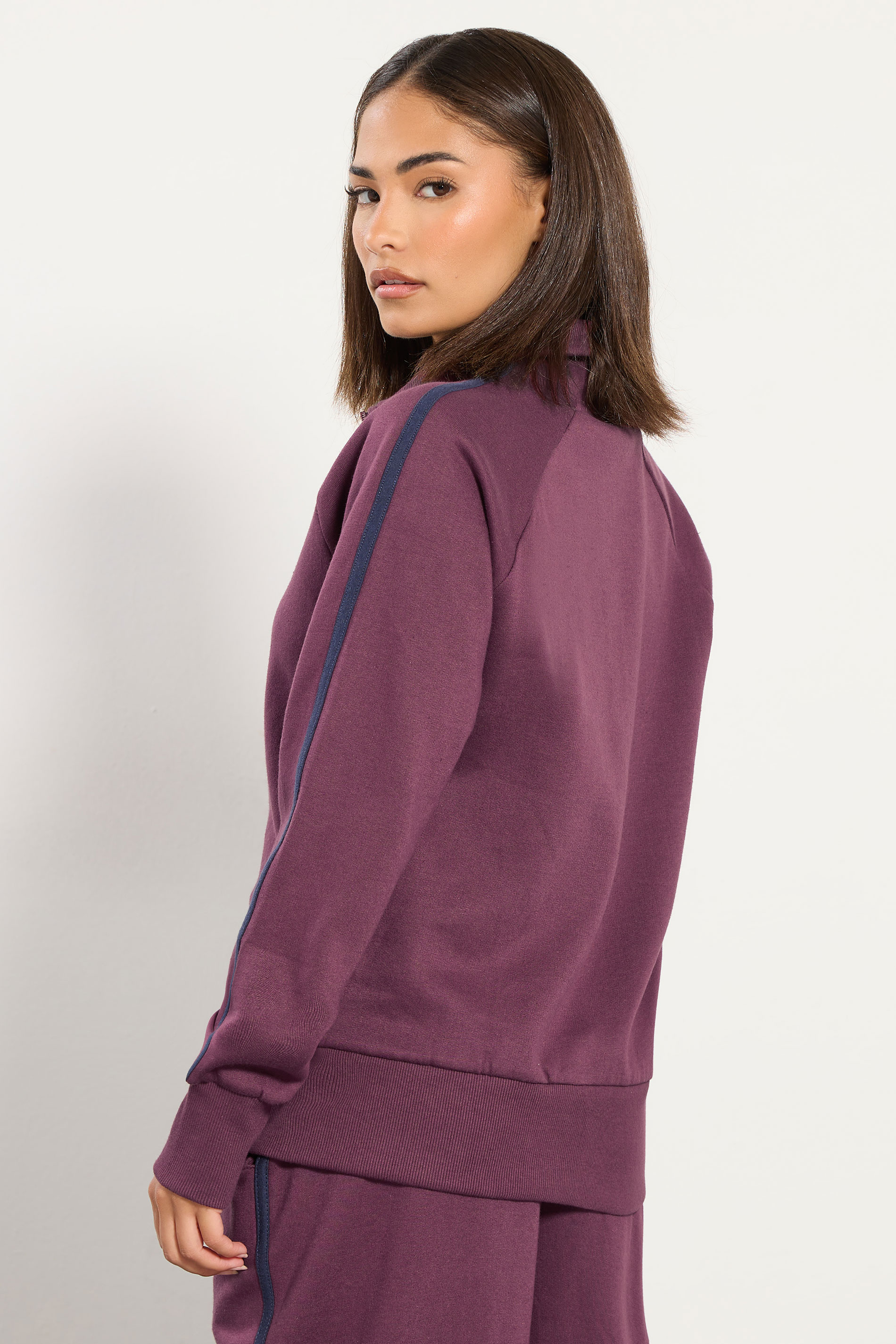 PixieGirl Petite Women's Burgundy Red Stripe Collar Zip Sweatshirt | PixieGirl  2