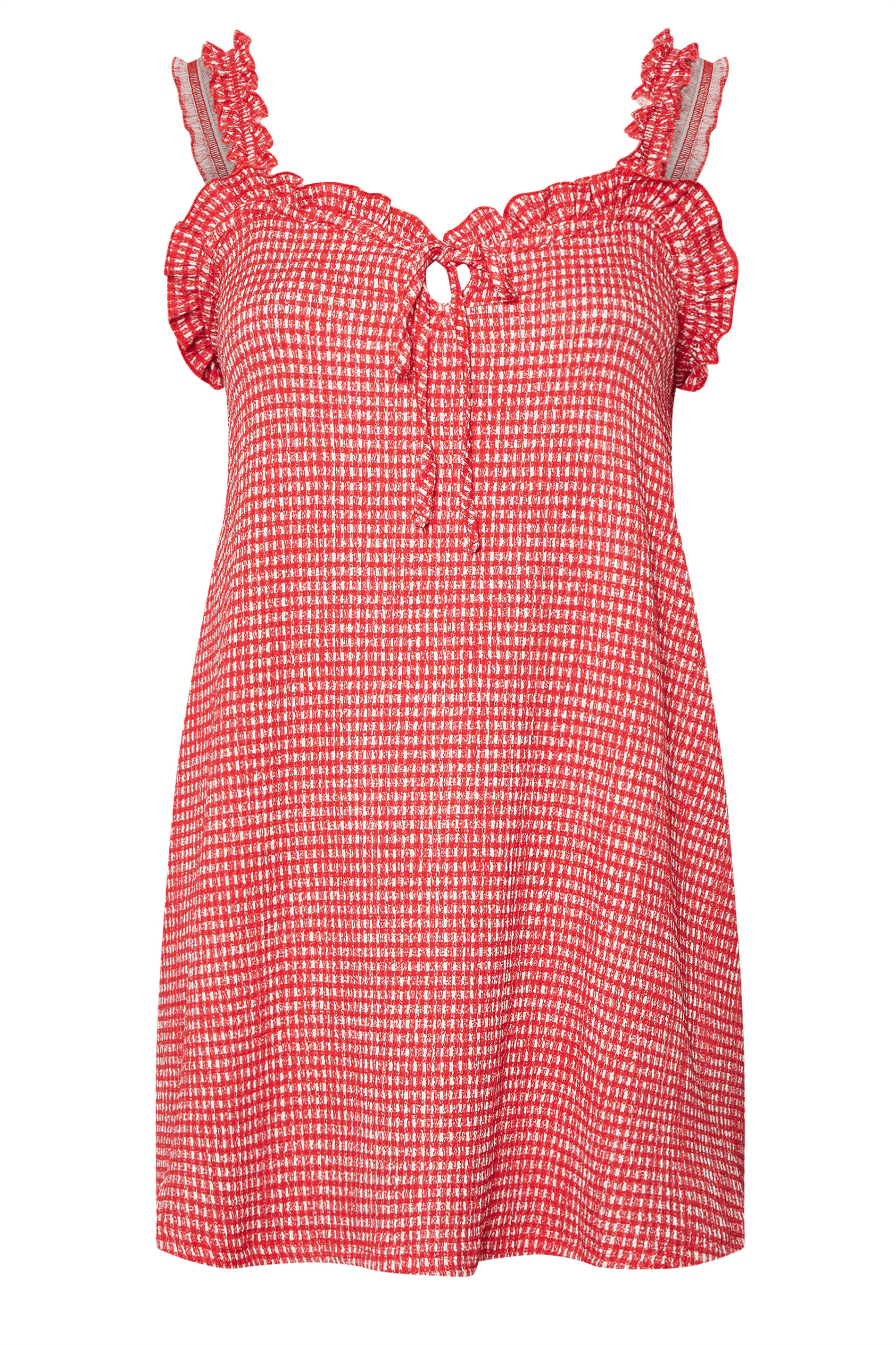YOURS Plus Size Red Gingham Tie Neck Frill Cami Top | Yours Clothing 5