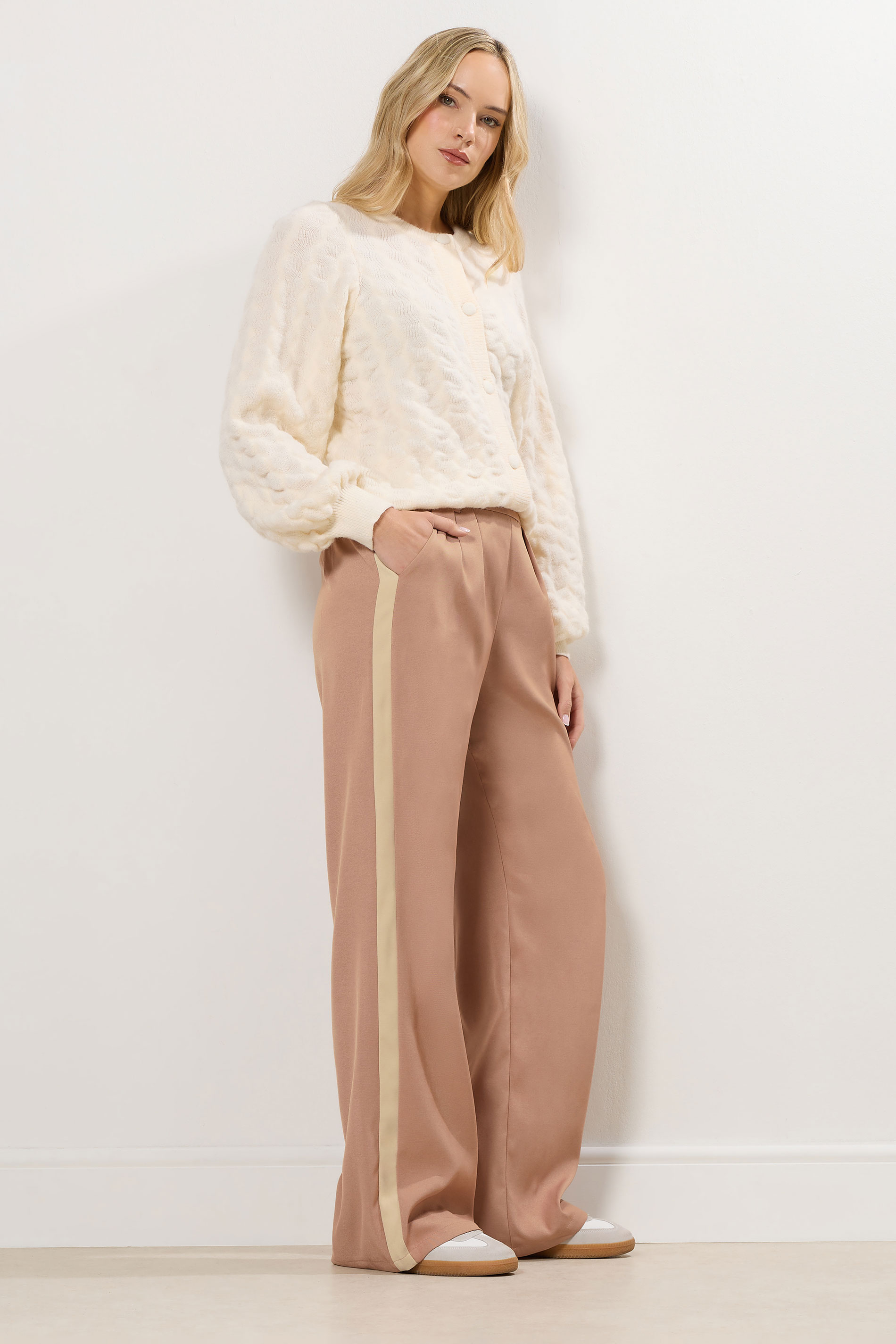 LTS Tall Coral Pink Contrast Stripe Wide Leg Trousers | Long Tall Sally 3