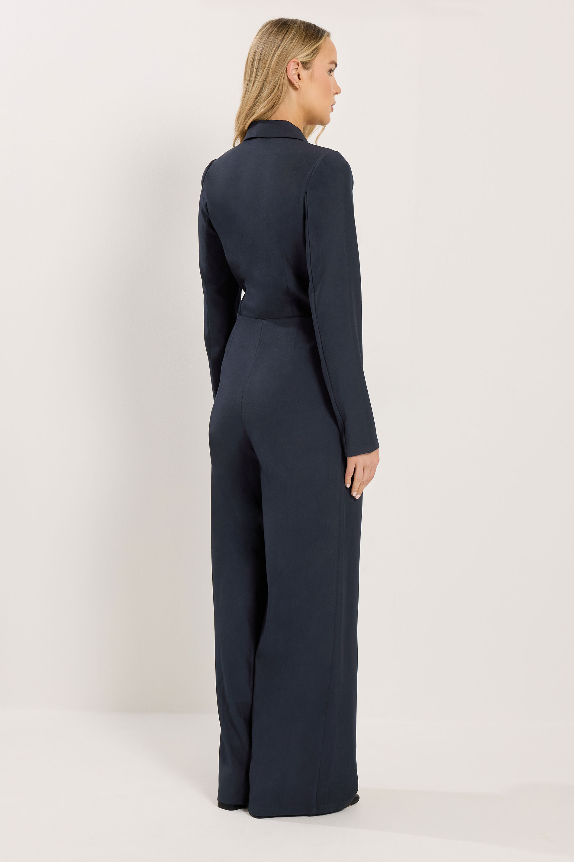 LTS Tall Navy Blue Open Collar Wide Leg Jumpsuit | Long Tall Sally 2
