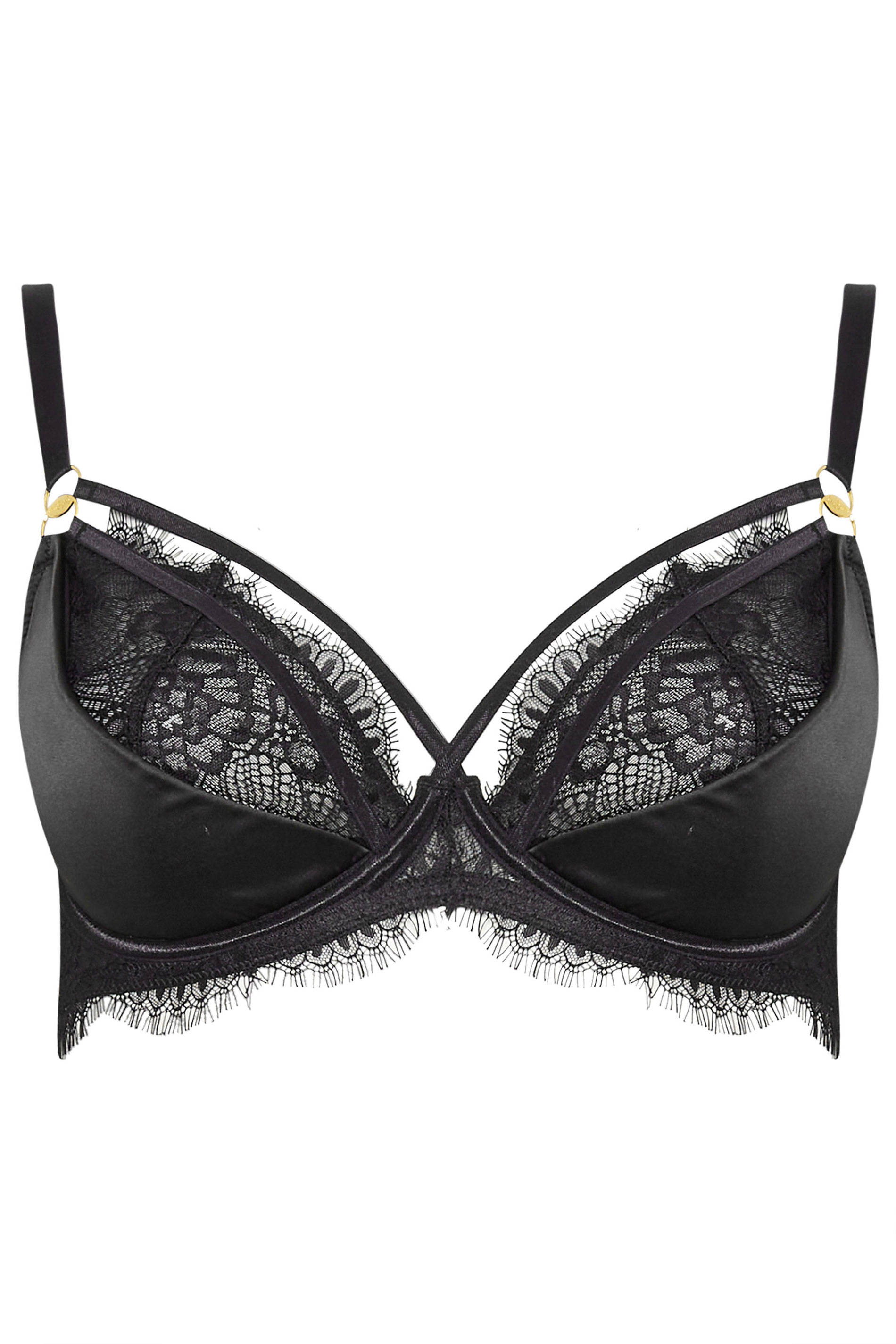 YOURS Plus Size Black Lace Strap Detail Satin Underwired Bra | Yours Clothing 3