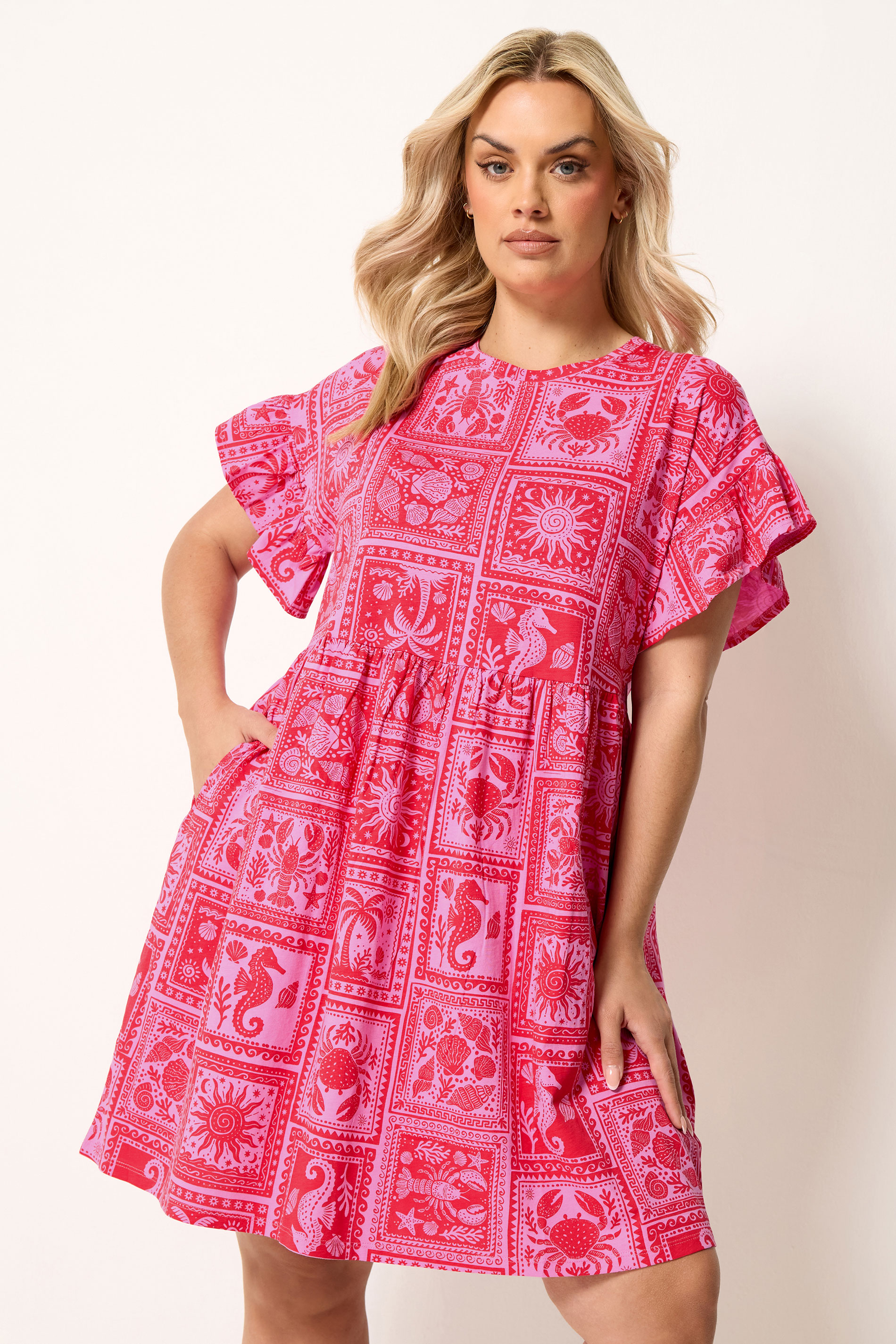 YOURS Plus Size Pink Mixed Shell Tunic Dress | Yours Clothing 3