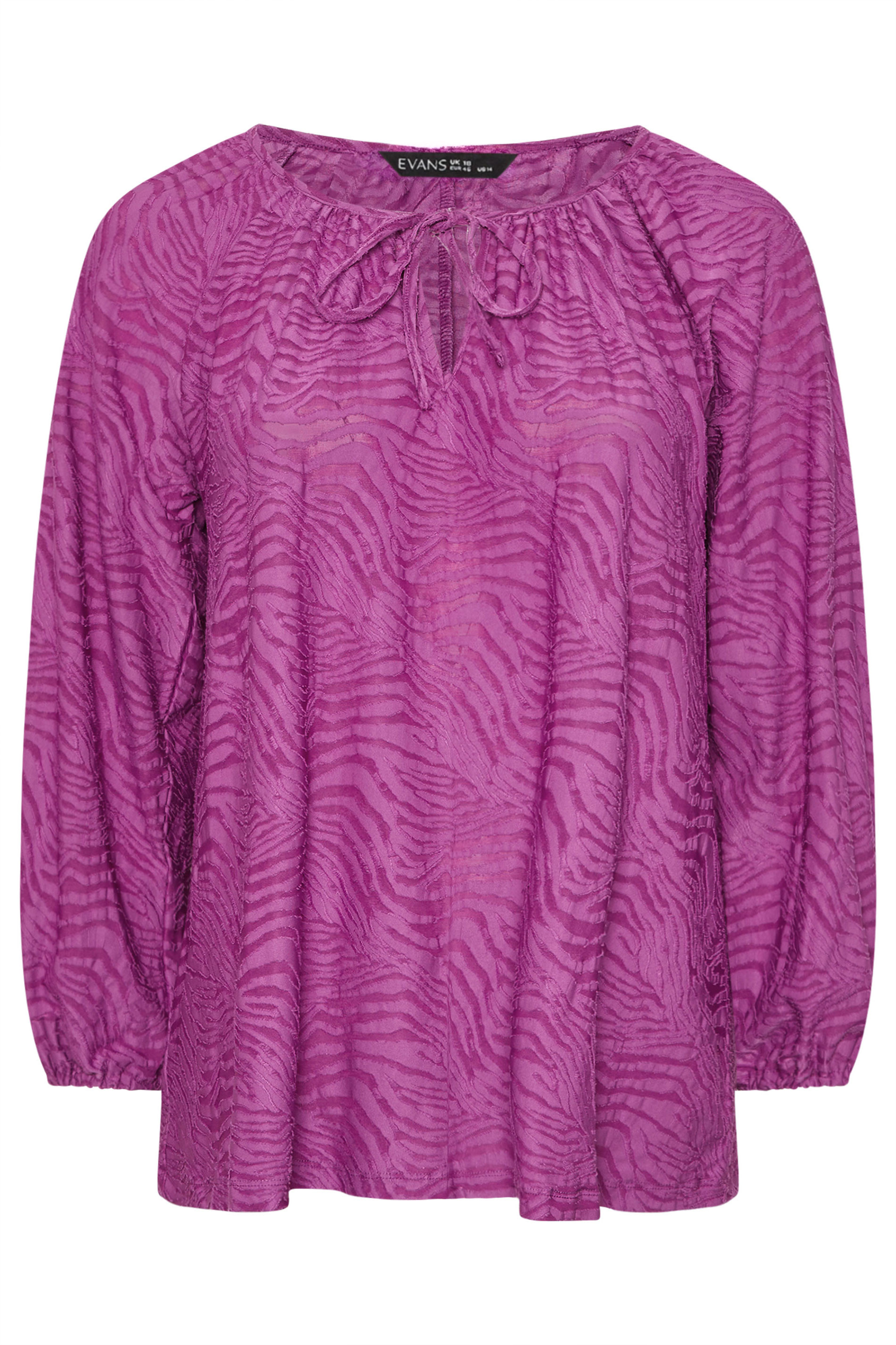 EVANS Plus Size Purple Zebra Burnout Blouse | Evans 5