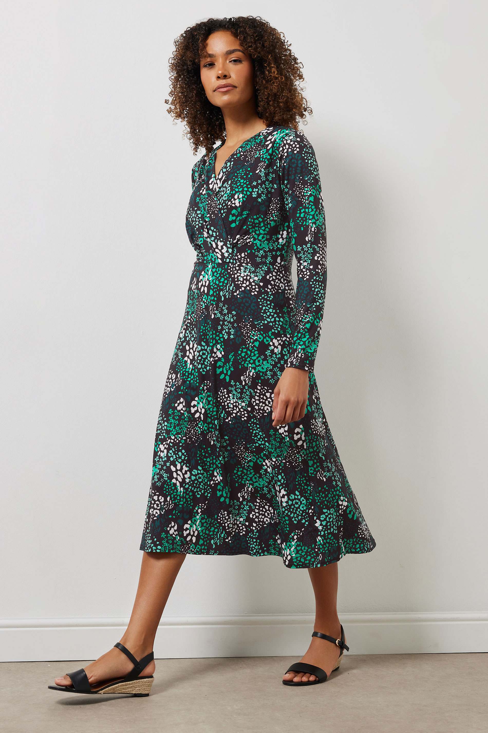 M&Co Black & Green Animal Print Wrap Dress | M&Co 1