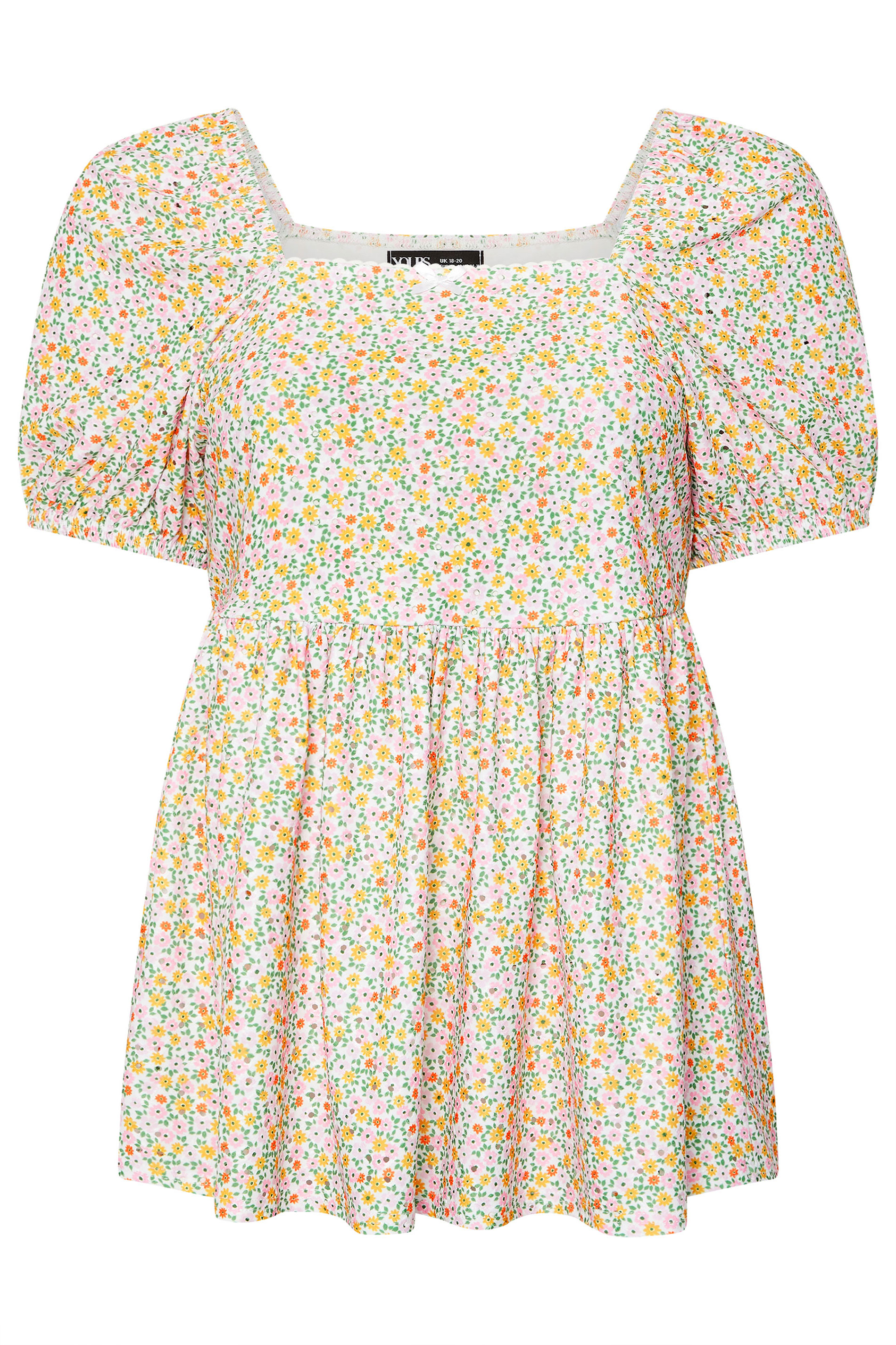 YOURS Plus Size Orange Floral Broderie Anglaise Peplum Top | Yours Clothing 7