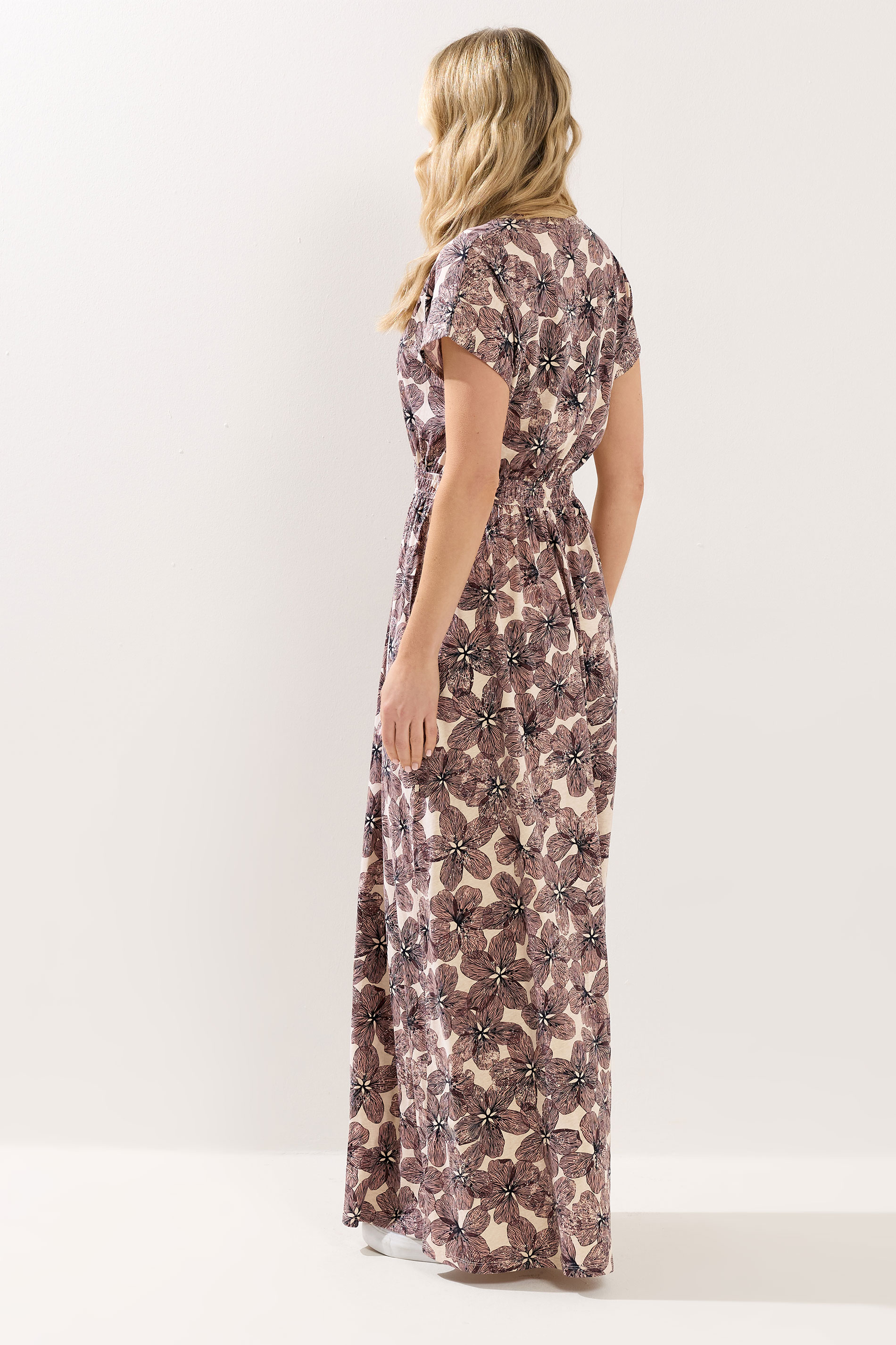 LTS Tall Women's Natural Brown Floral Jersey Shirred Waist Cotton Maxi Dress | Long Tall Sally 2