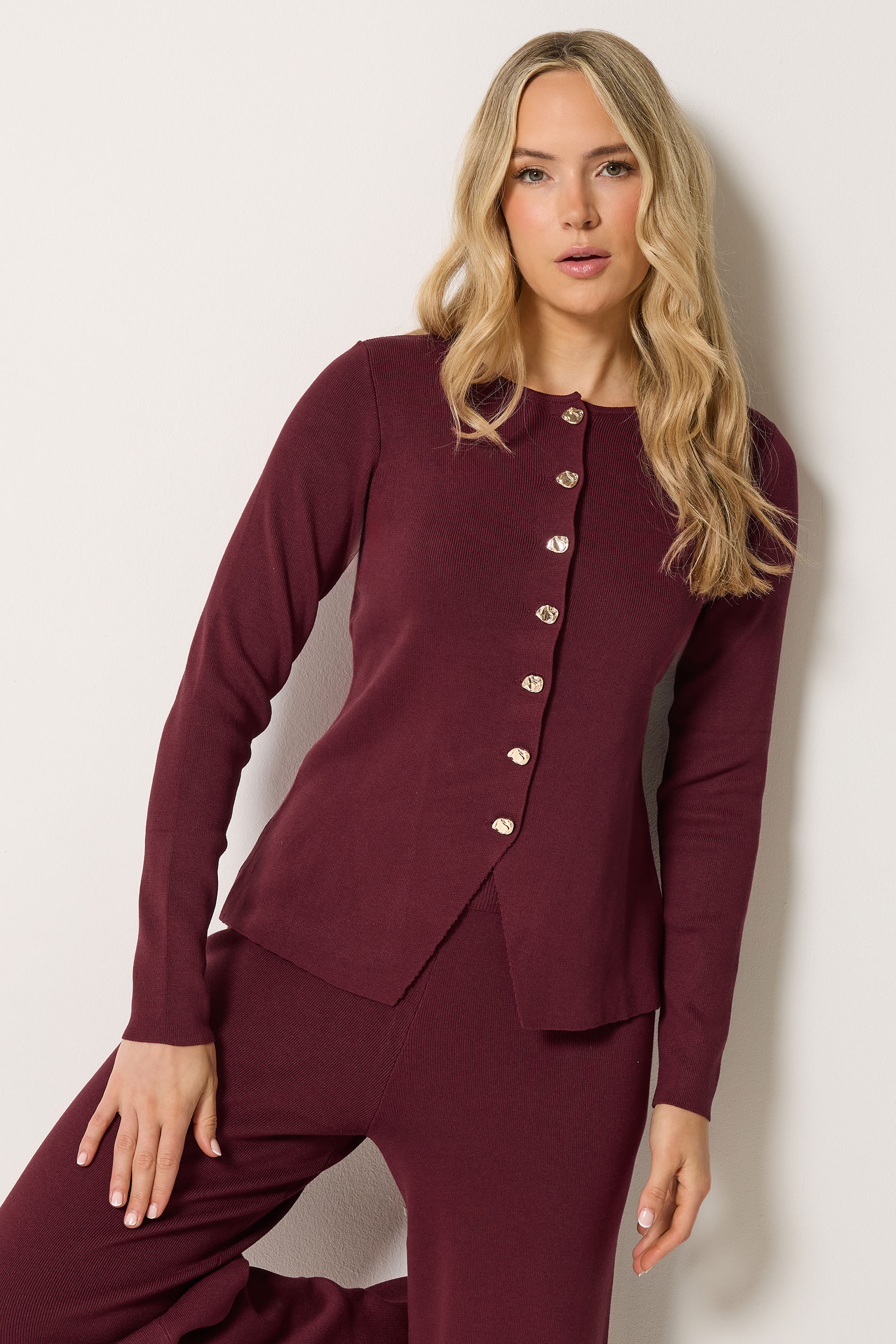 LTS Tall Women's Burgundy Red Button Cardigan | Long Tall Sally 3