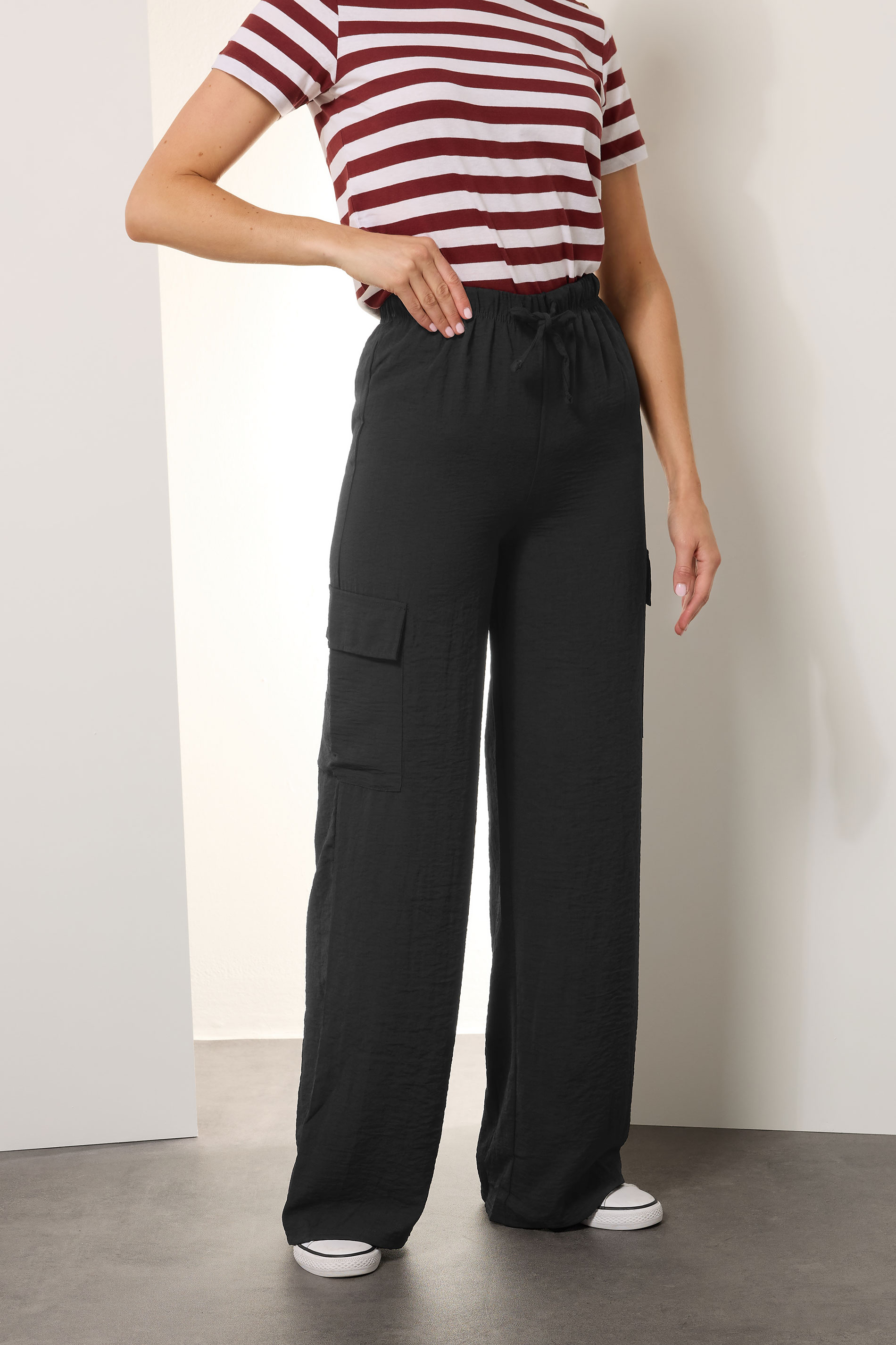 LTS Tall Women's Black Cargo Crepe Wide Leg Trousers | Long Tall Sally 1