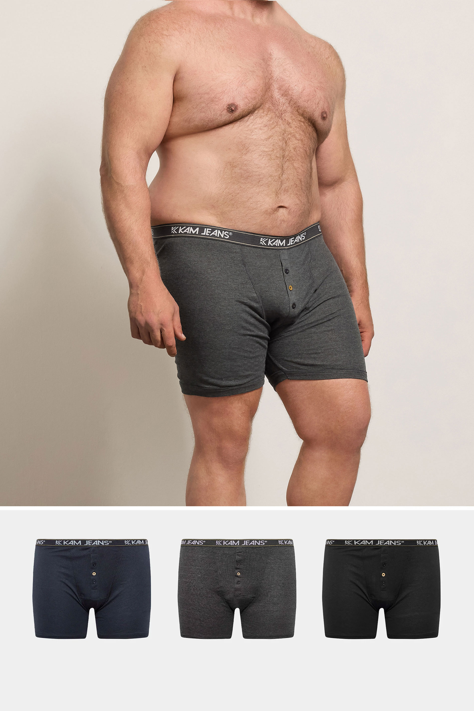 KAM 3 PACK Navy Blue & Grey Assorted Boxers | BadRhino 1