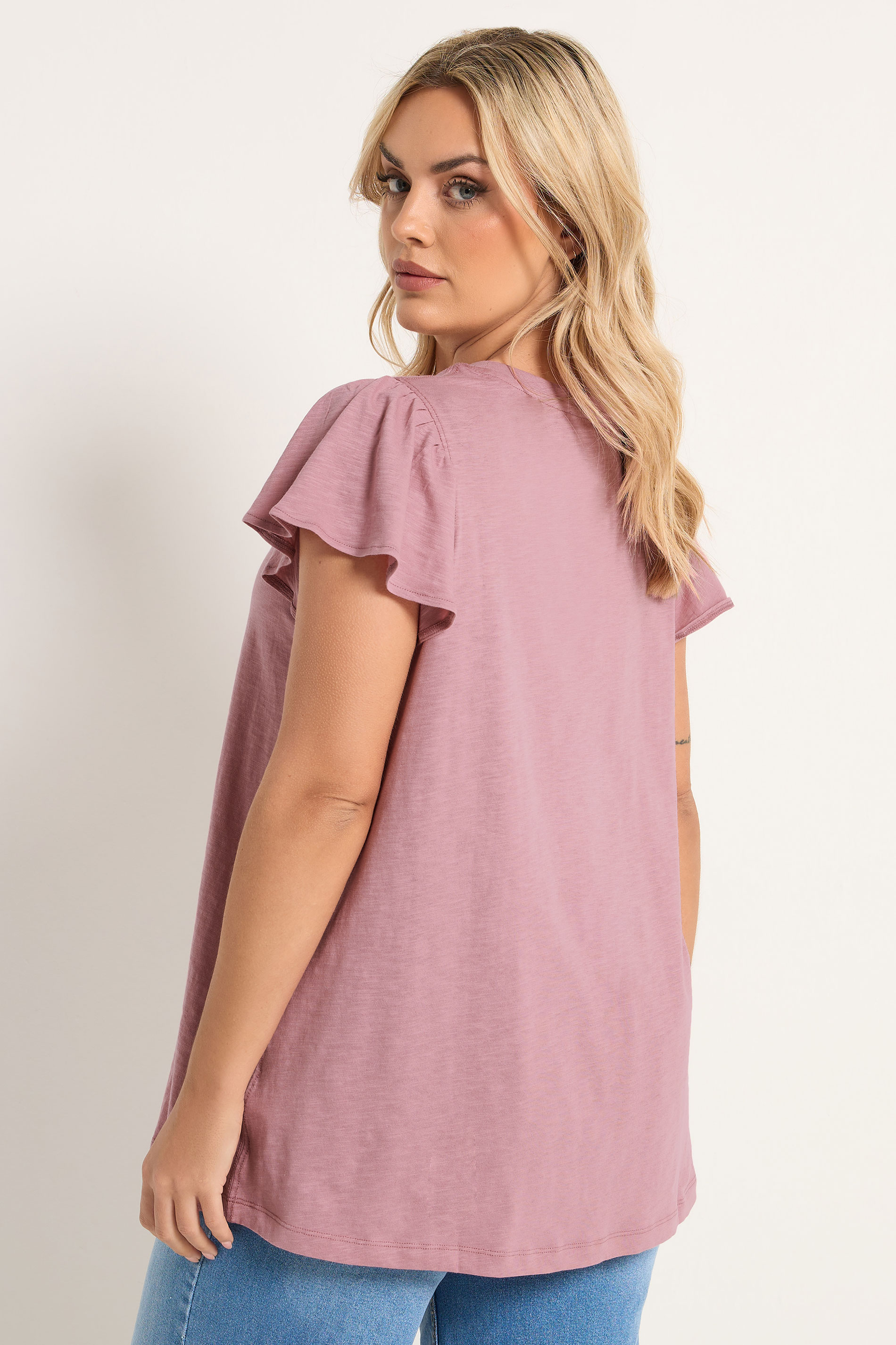 YOURS Plus Size Pink Frill Sleeve Top | Yours Clothing 2