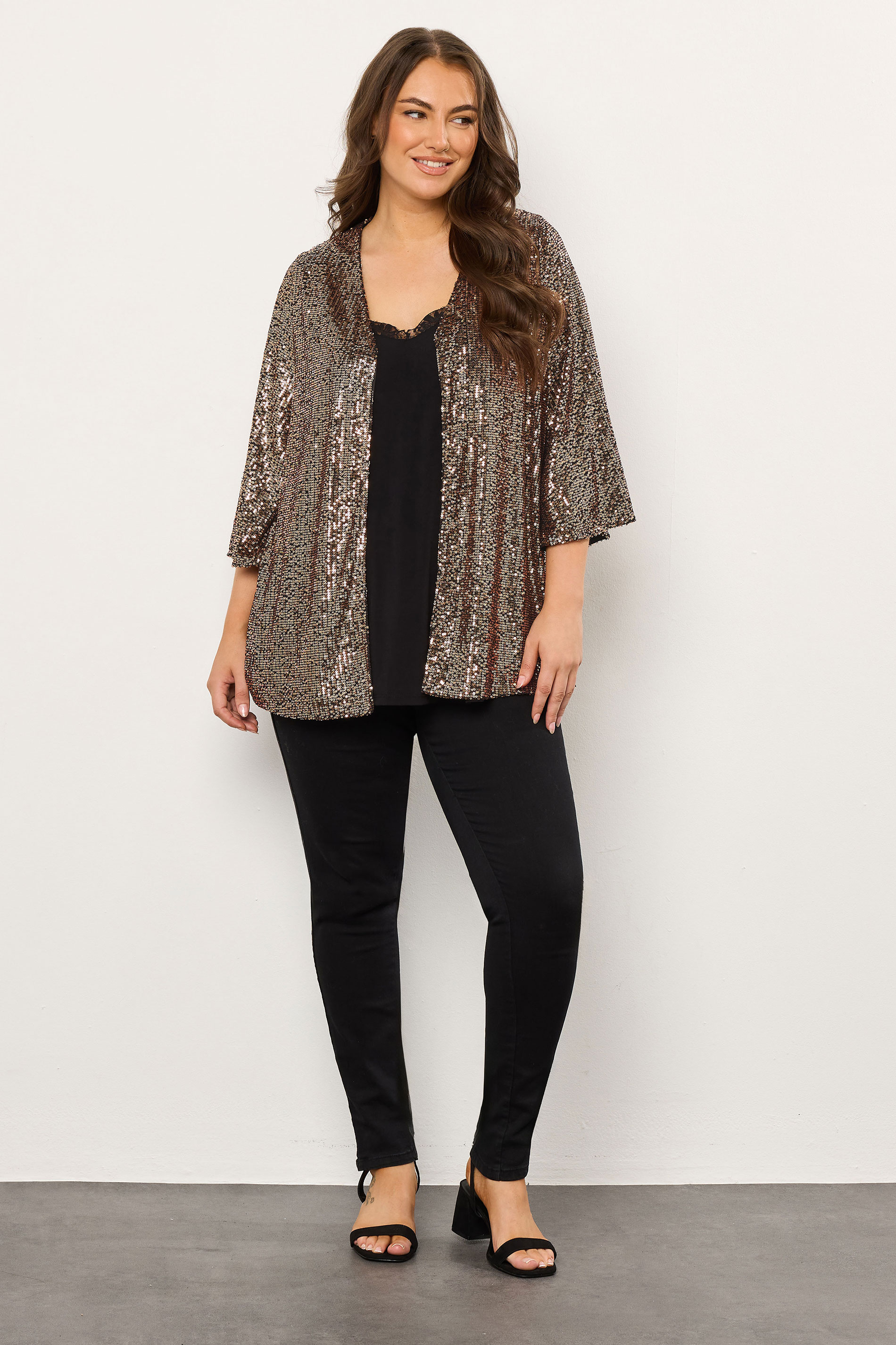 EVANS Plus Size Gold Sequin Embellished Kimono | Evans  2