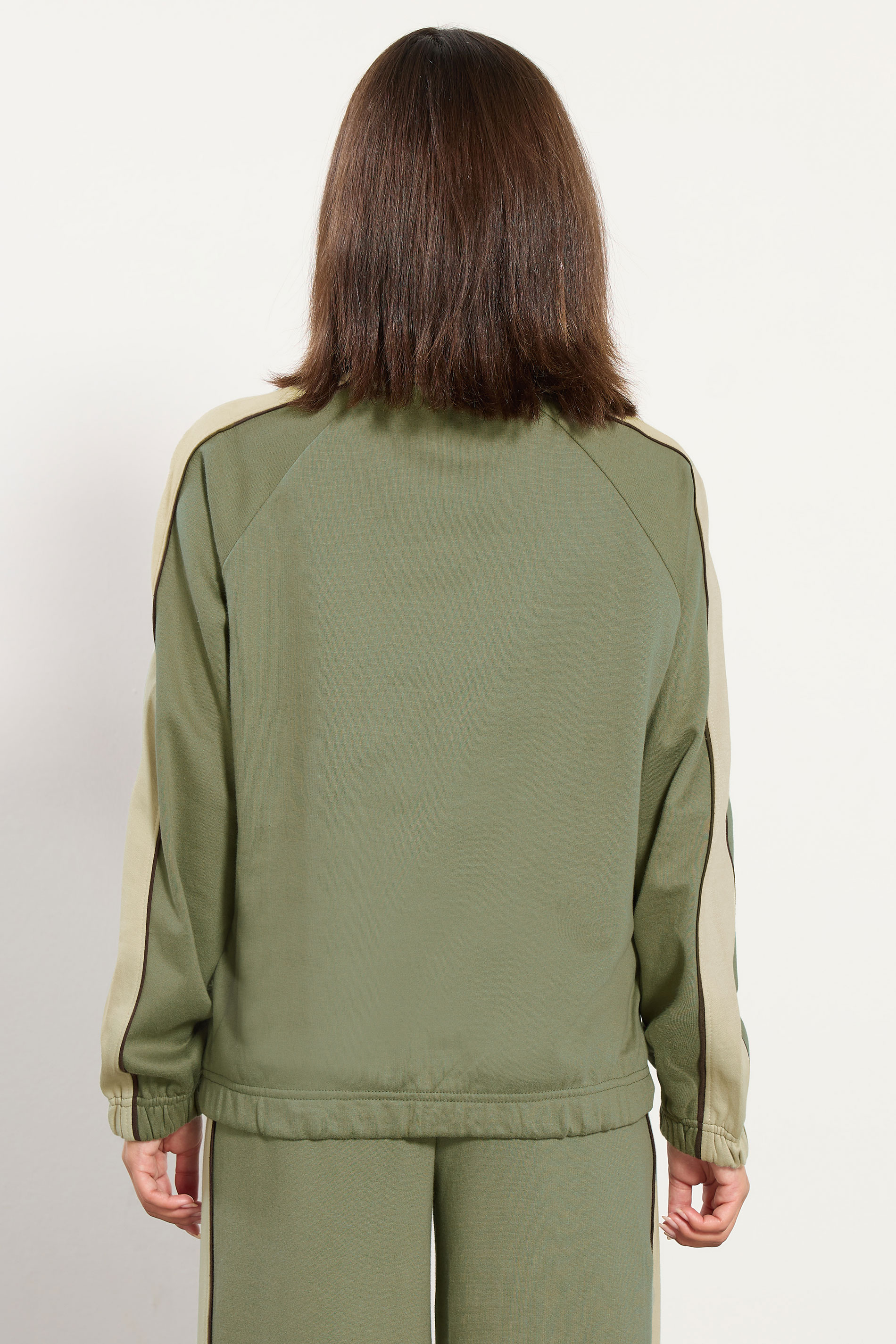 PixieGirl Petite Women's Green Colour Block Half Zip Sweatshirt | PixieGirl  2