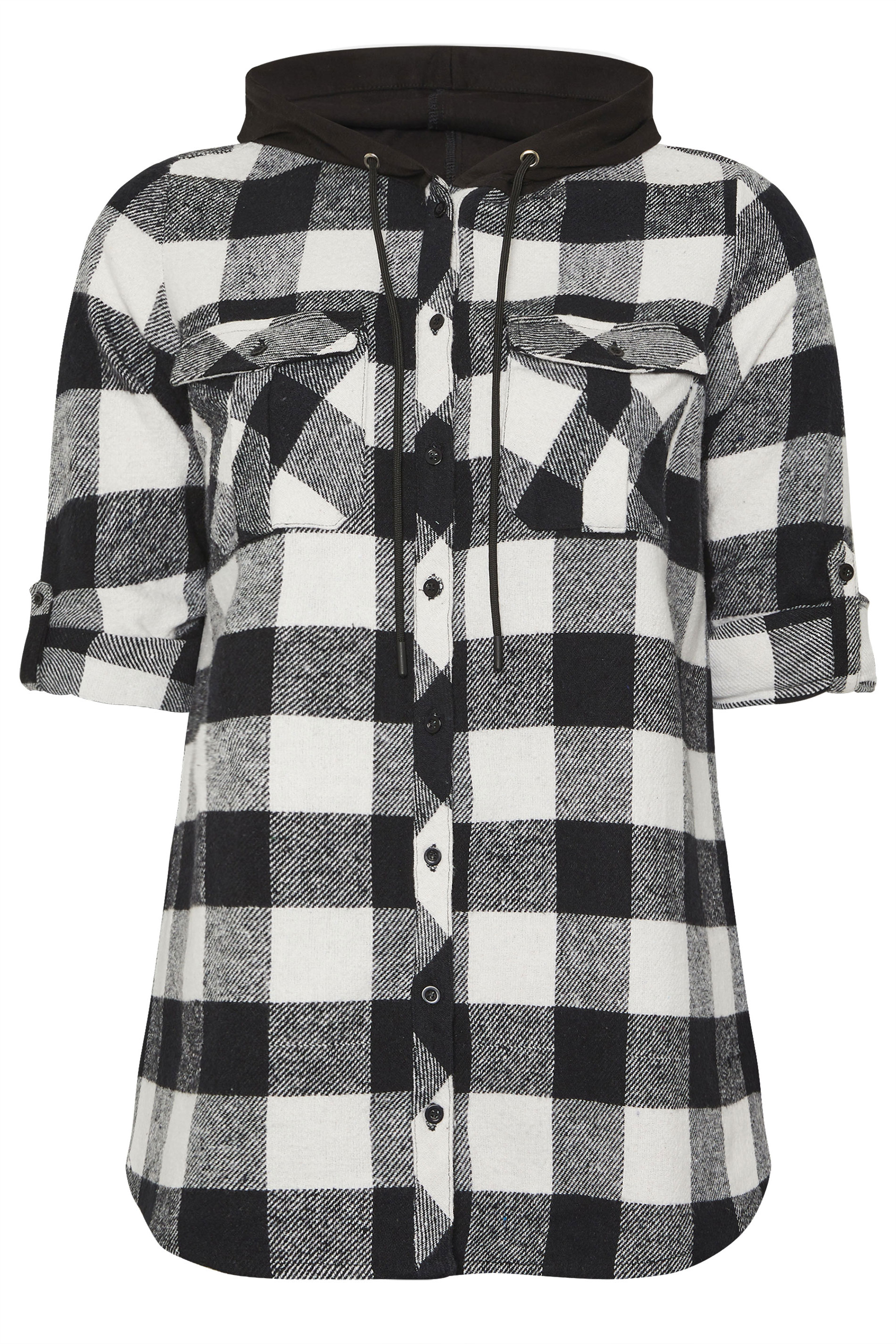 YOURS Plus Size Black Hooded Check Shirt | Yours Clothing 5