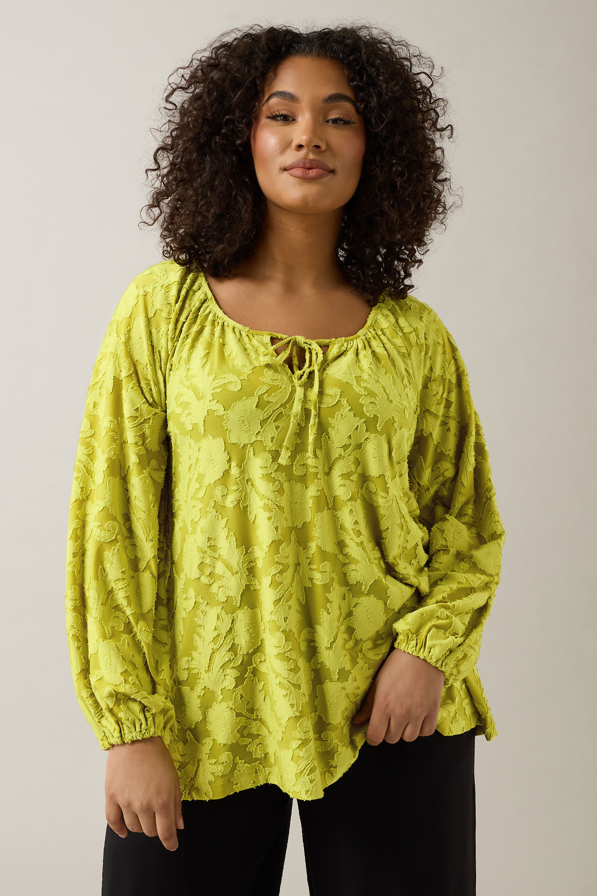 EVANS Plus Size Chartreuse Green Floral Burnout Blouse | Evans 1