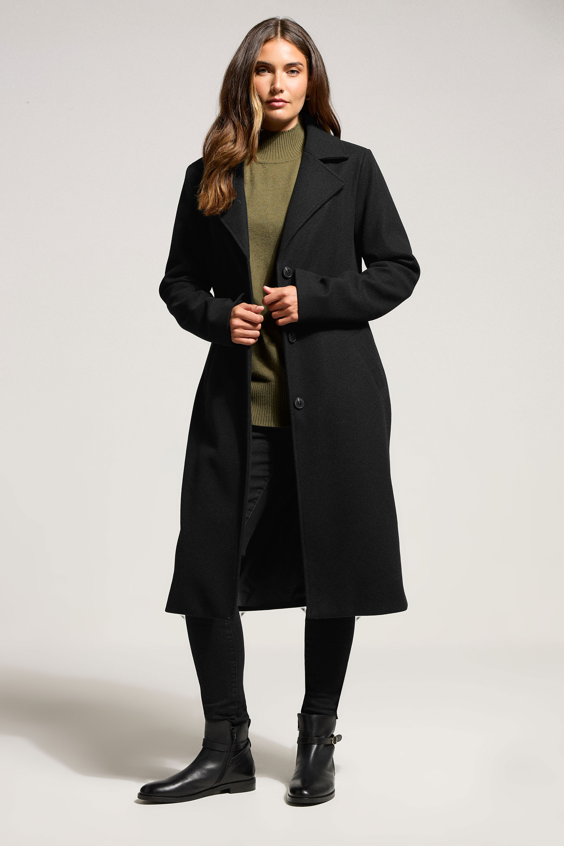 LTS Tall Black Formal Midi City Coat | Long Tall Sally 1
