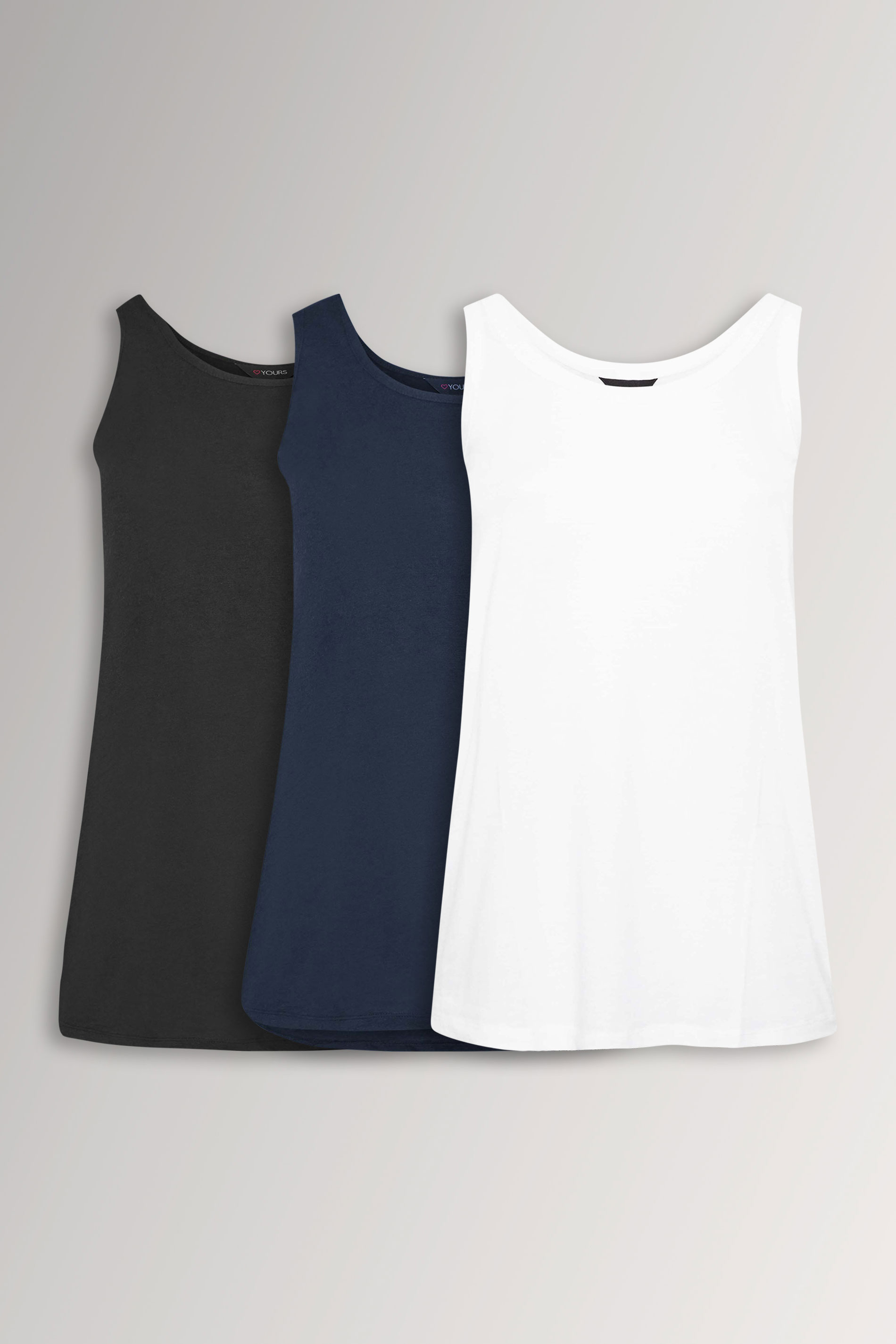 YOURS 3 PACK Curve Navy Blue & Black Core Vest Tops | Yours Clothing 3