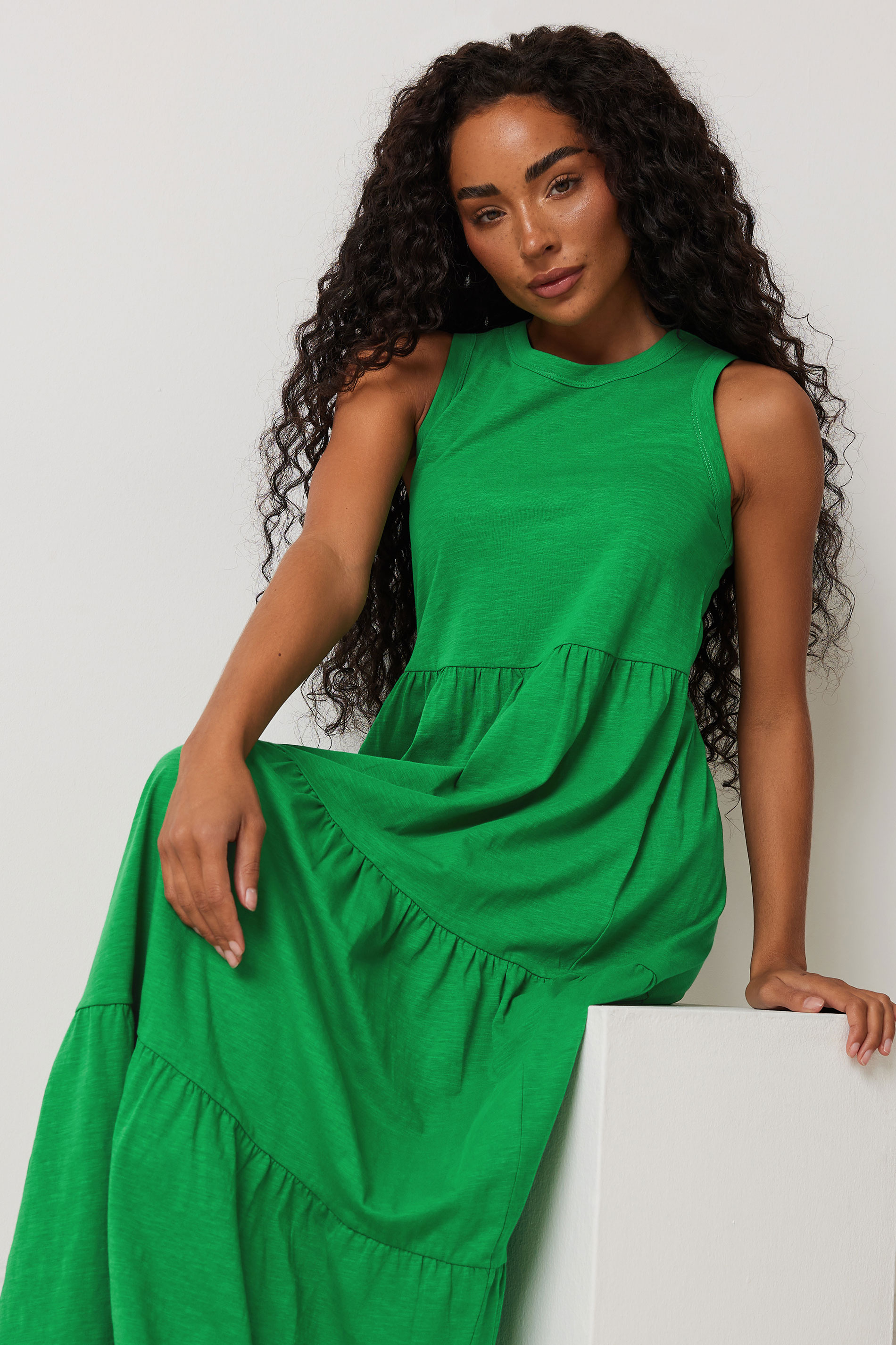 M&Co Petite Green Cotton Sleeveless Tiered Maxi Dress | M&Co 4