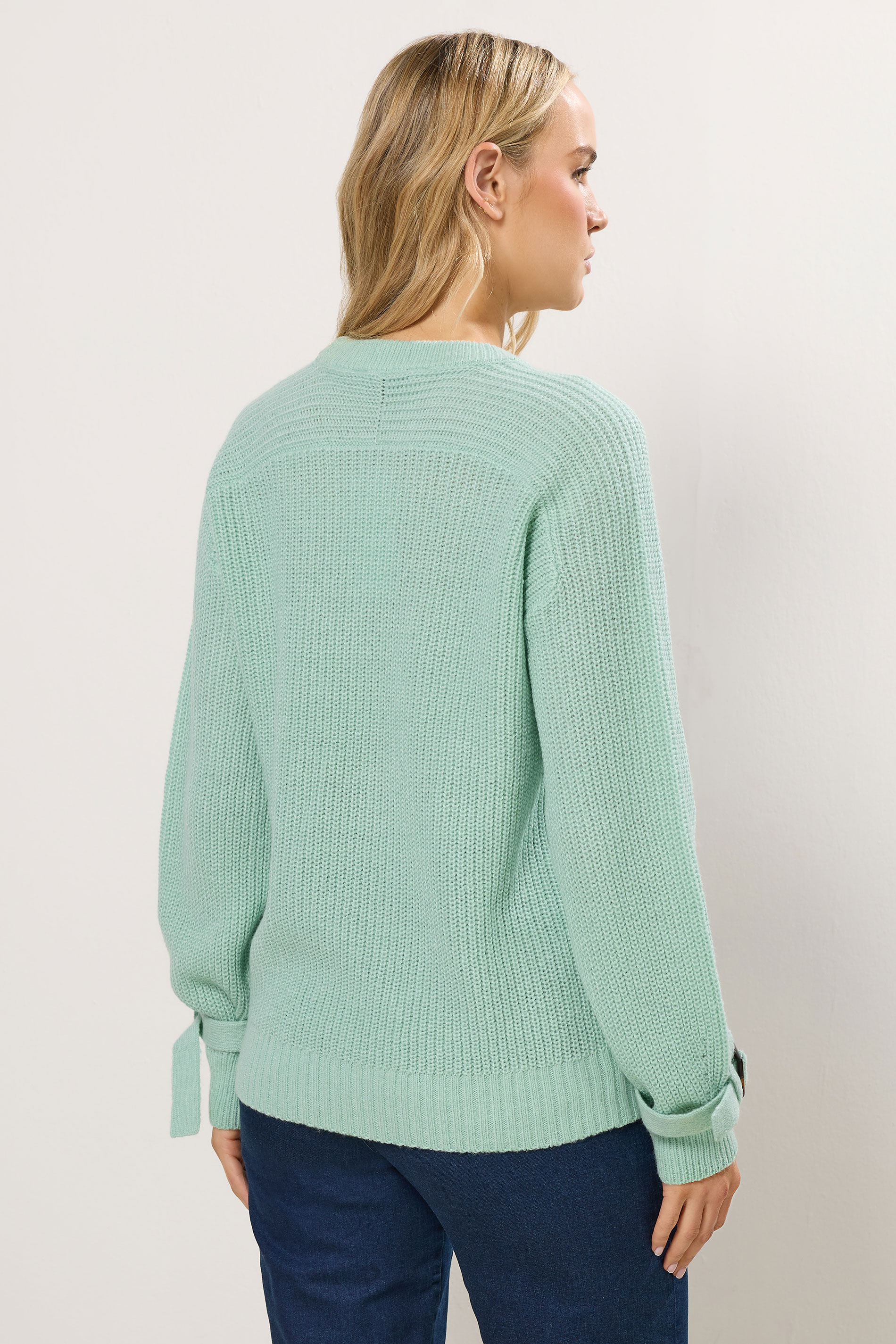 LTS Tall Green Knitted Buckle Sleeve Jumper | Long Tall Sally 2