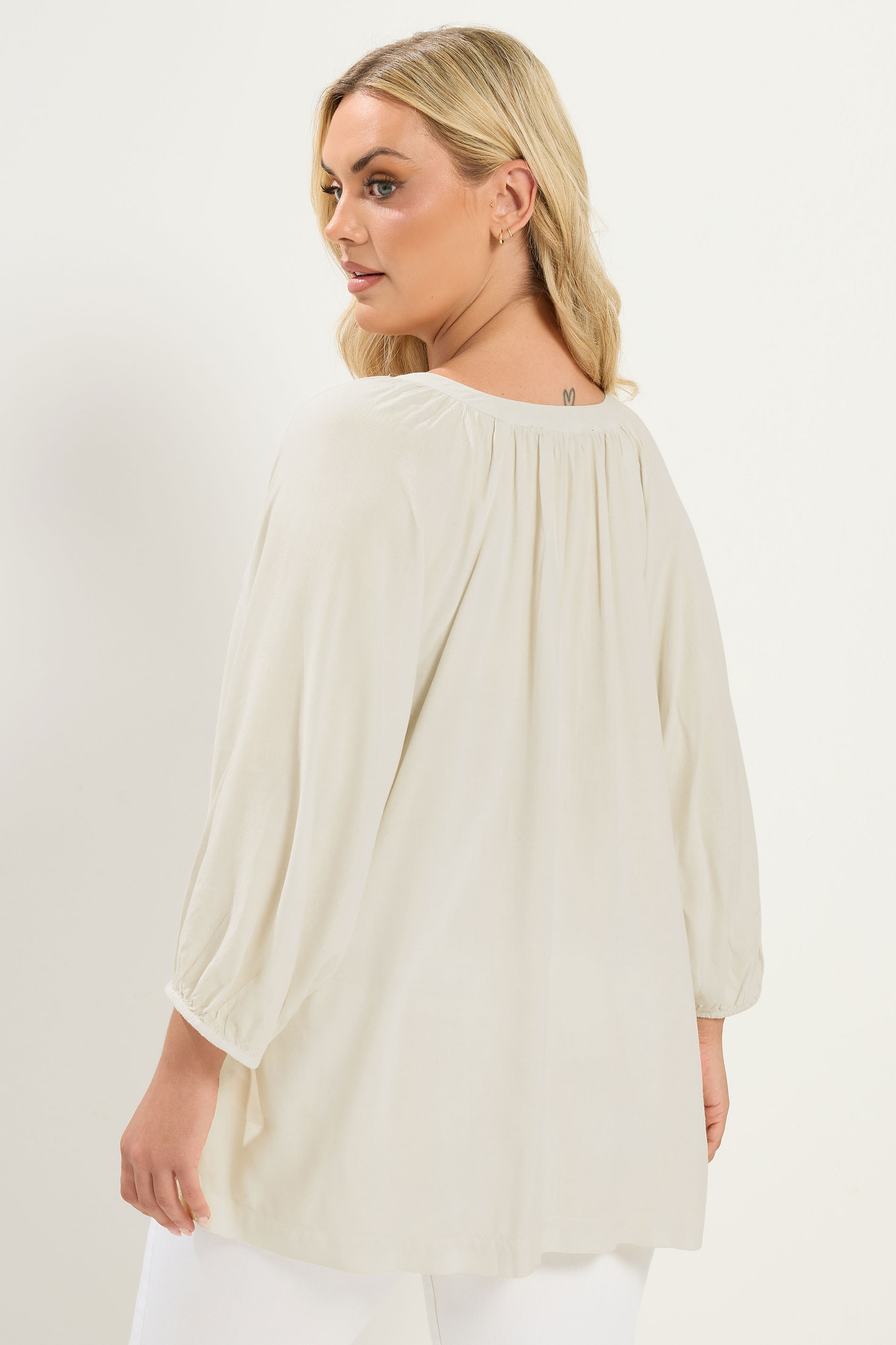 YOURS Plus Size Ivory White Chambray Blouse | Yours Clothing 2