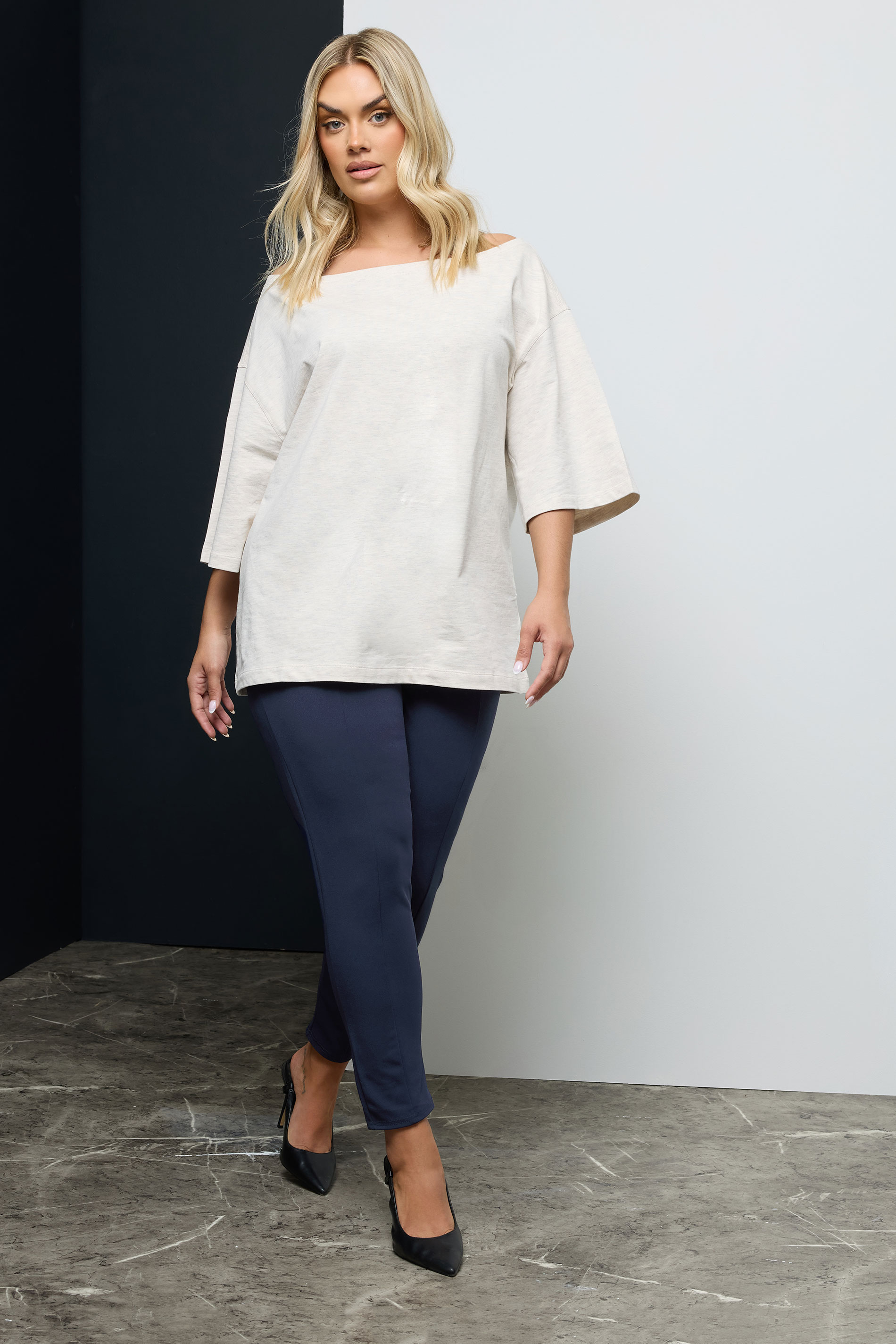 Plus Size Navy Blue Stretch Tapered Trousers | Yours Clothing 1