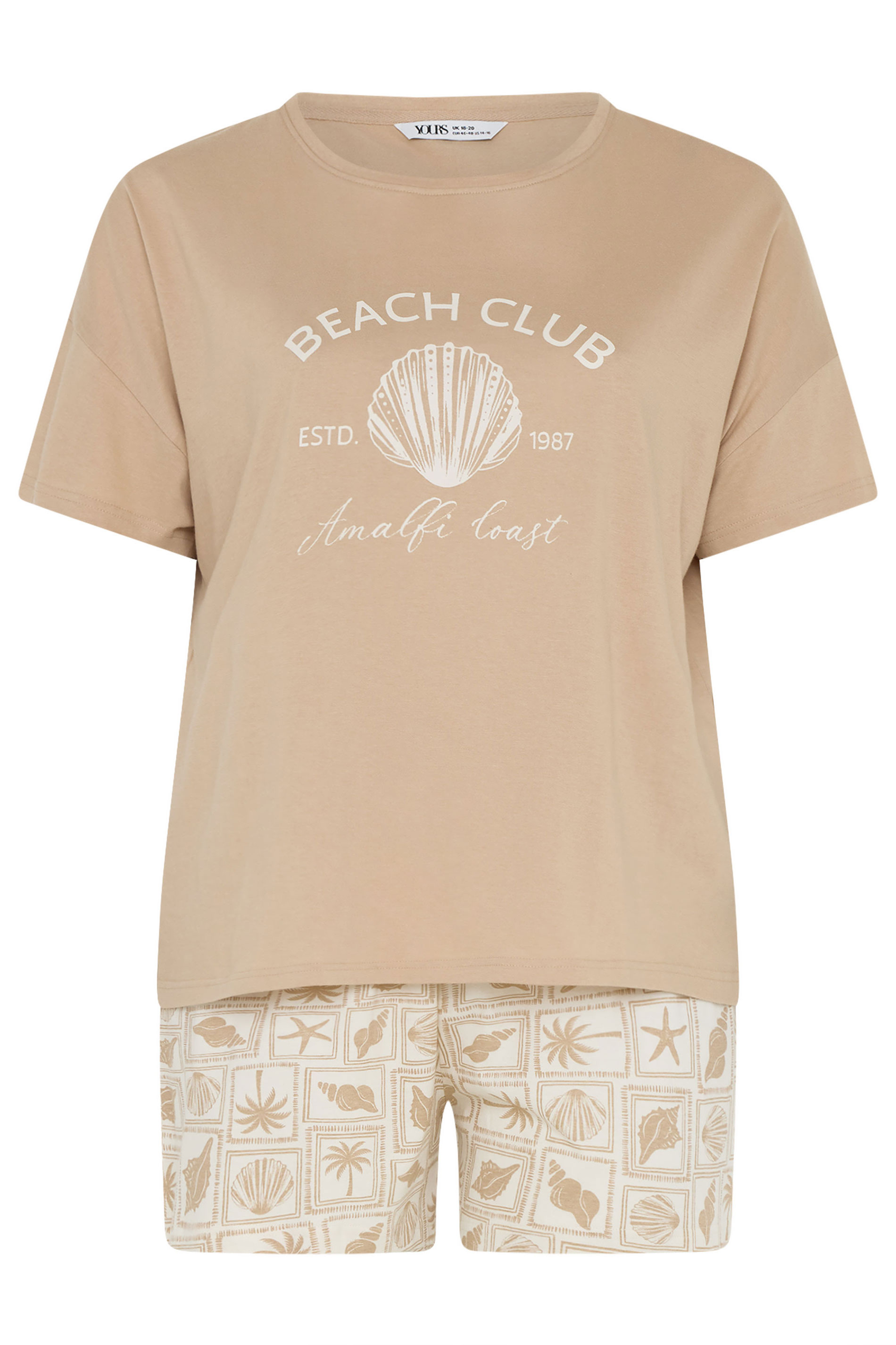 YOURS Plus Size Natural Brown 'Beach Club' Pyjama Set | Yours Clothing 6