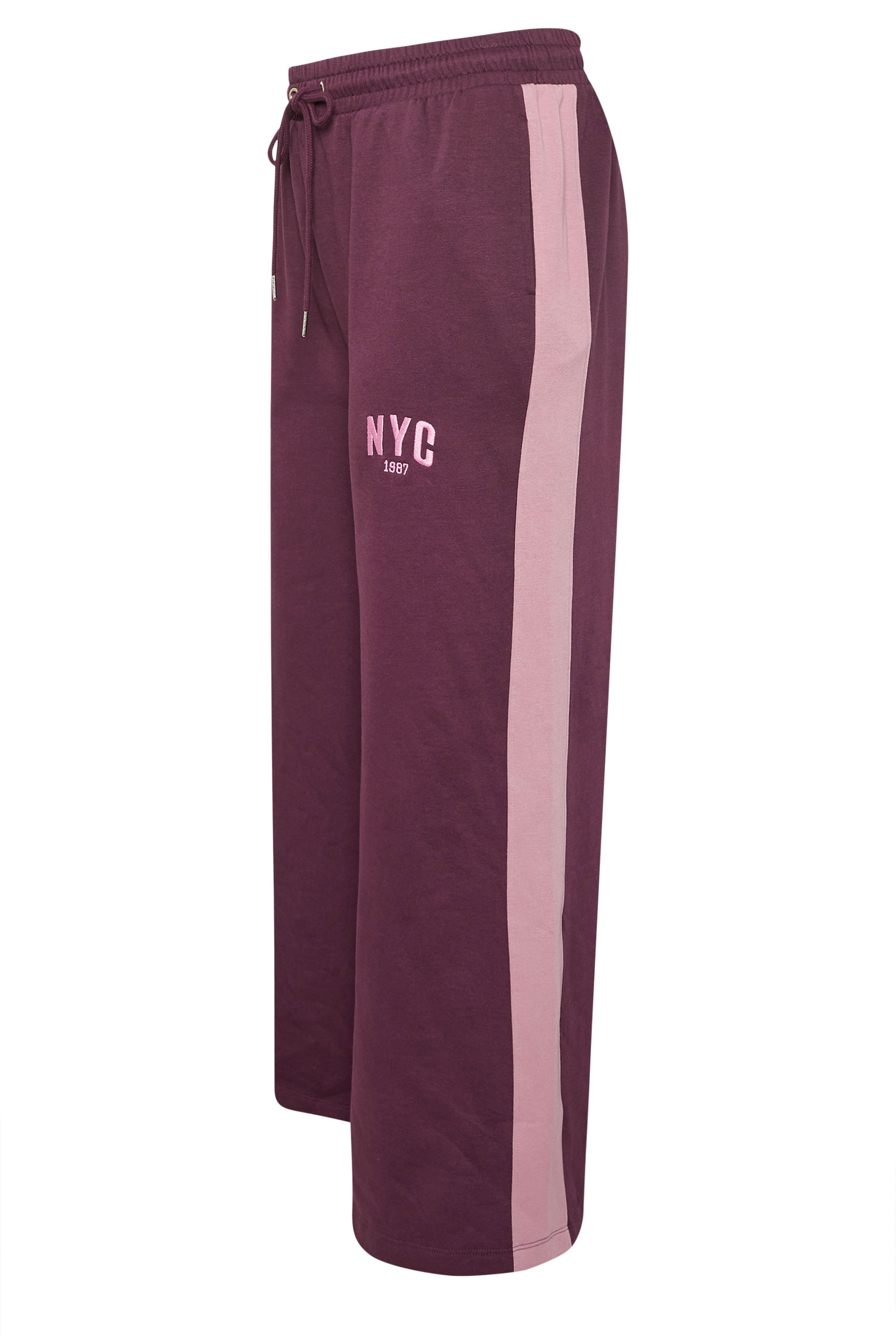 YOURS Plus Size Burgundy Red 'NYC' Side Stripe Wide Leg Joggers | Yours Clothing 6