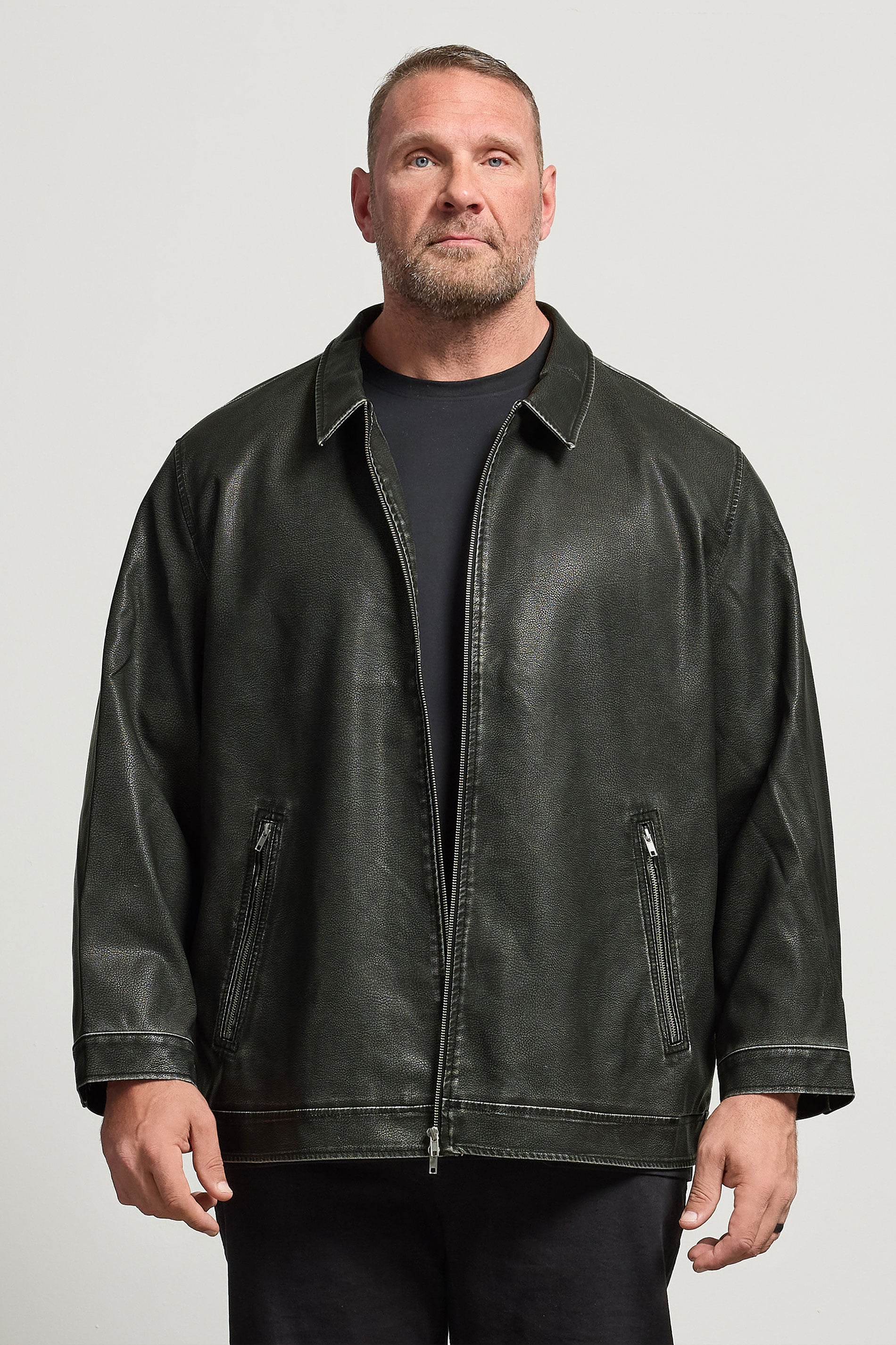 JACK & JONES Big & Tall Black Biker Jacket | BadRhino 1
