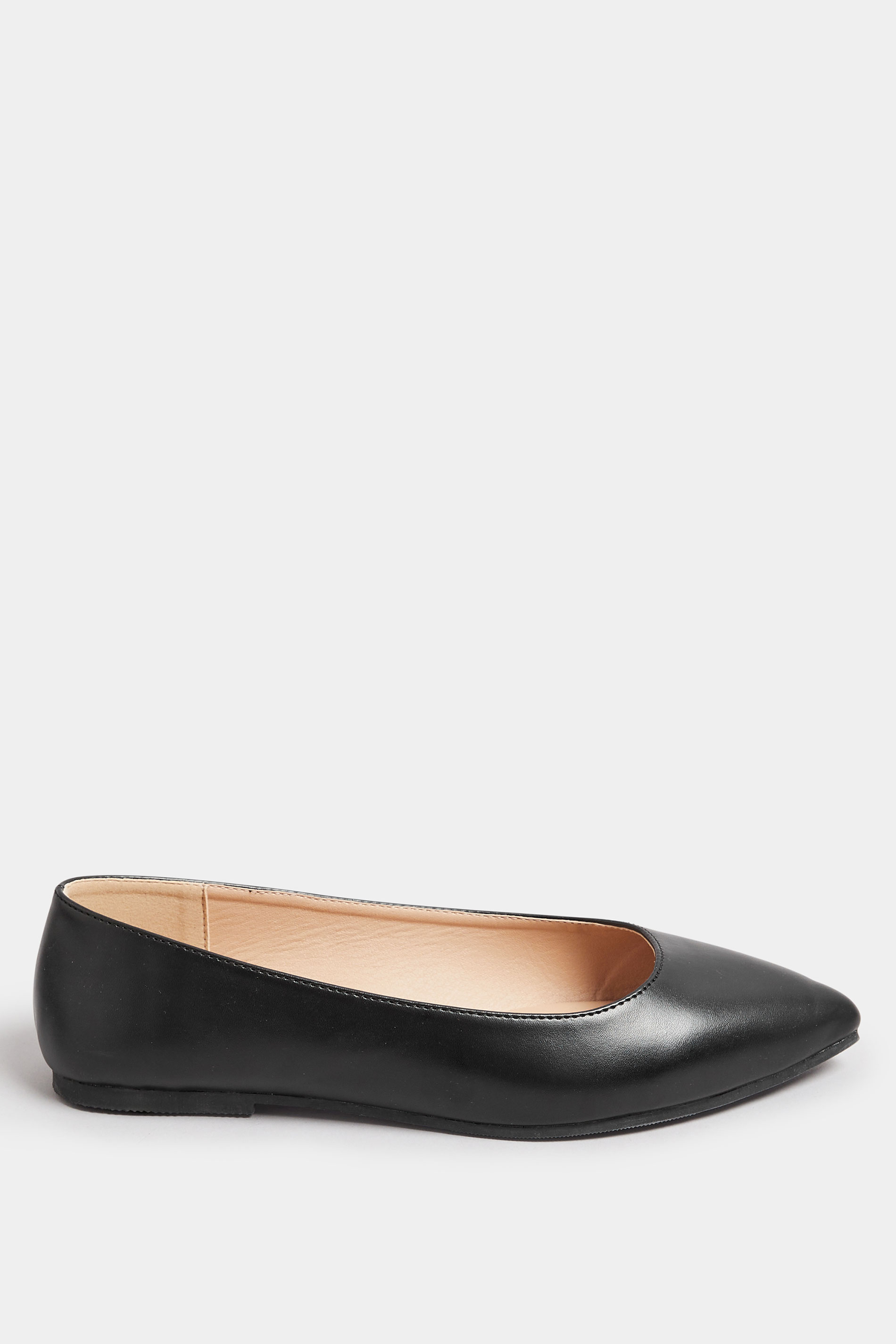 Black Pointed Ballerina Pumps In Extra Wide EEE Fit | Yours Clothing 2