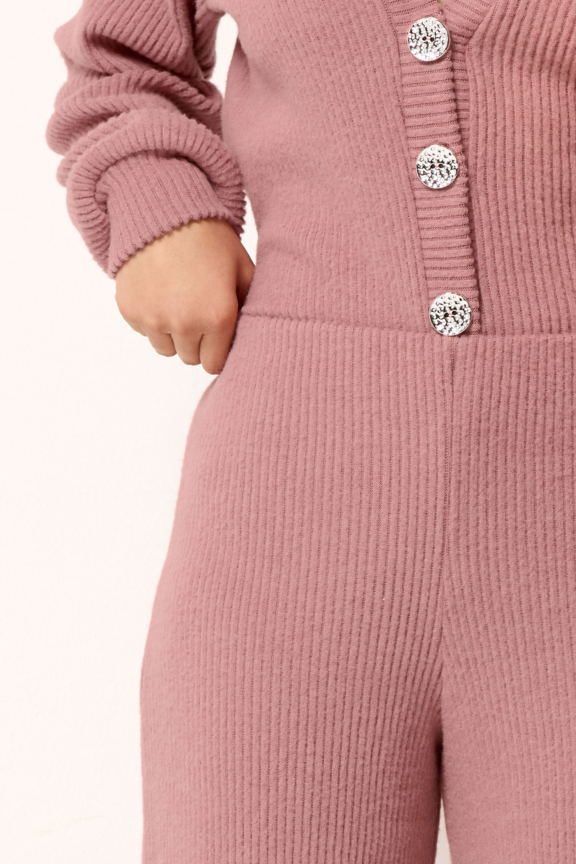 PixieGirl Petite Women's Pink Marl Ribbed Soft Touch Wide Leg Trousers | PixieGirl 4