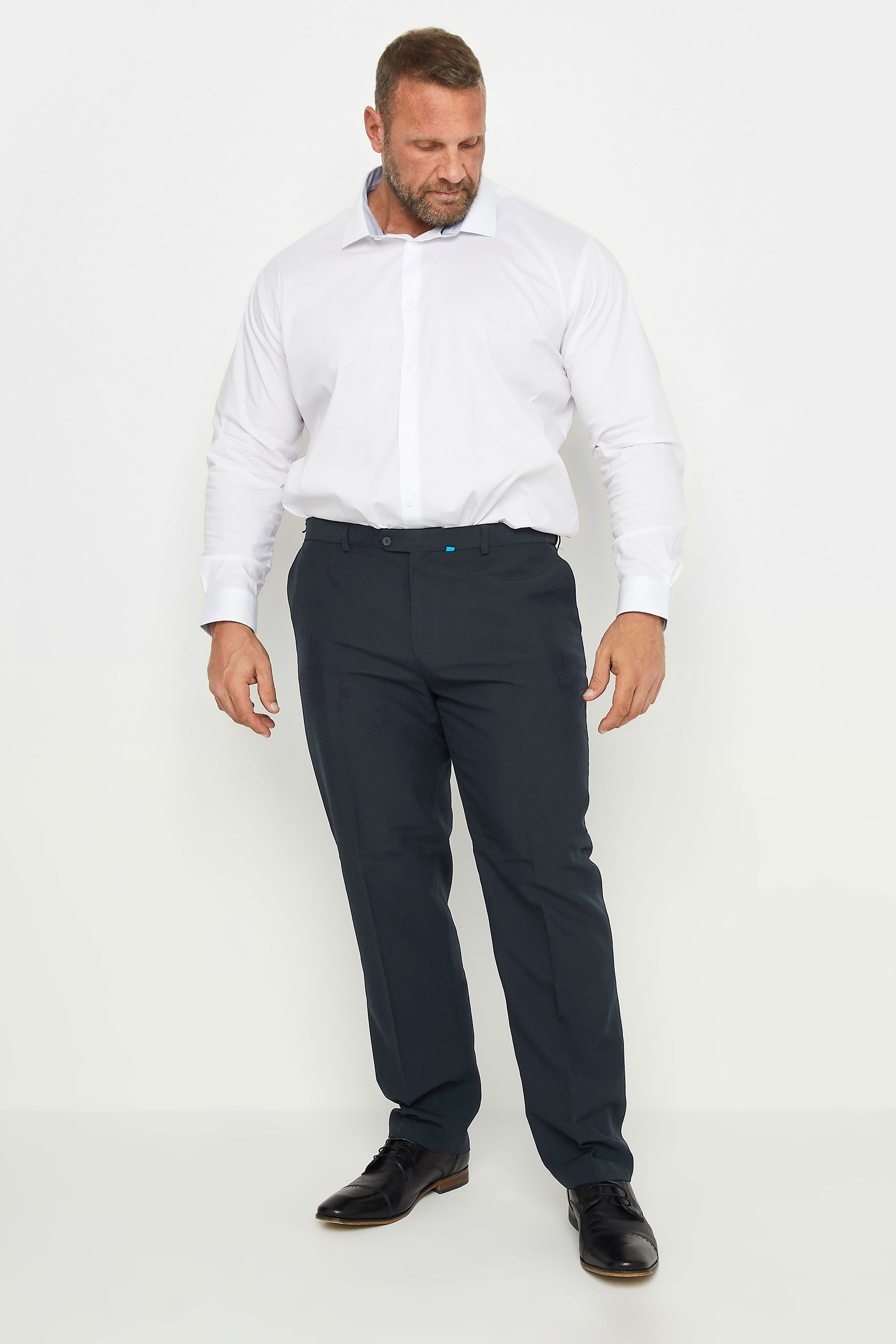 D555 Big & Tall Navy Blue Side Adjustable Waist Trousers | BadRhino 1