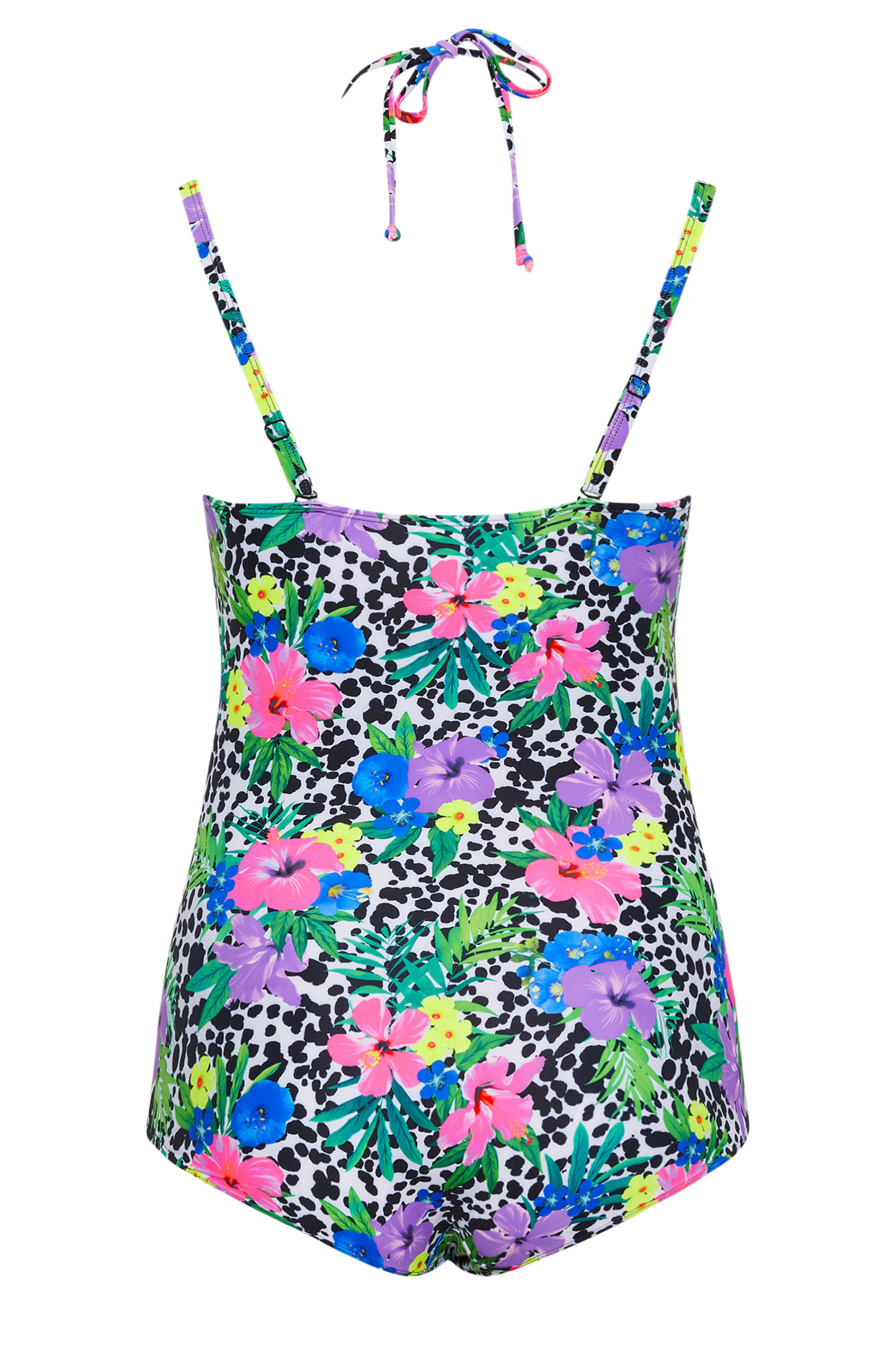 YOURS Plus Size White Floral Dalmatian Print Halter Neck Swimsuit | Yours Clothing 10