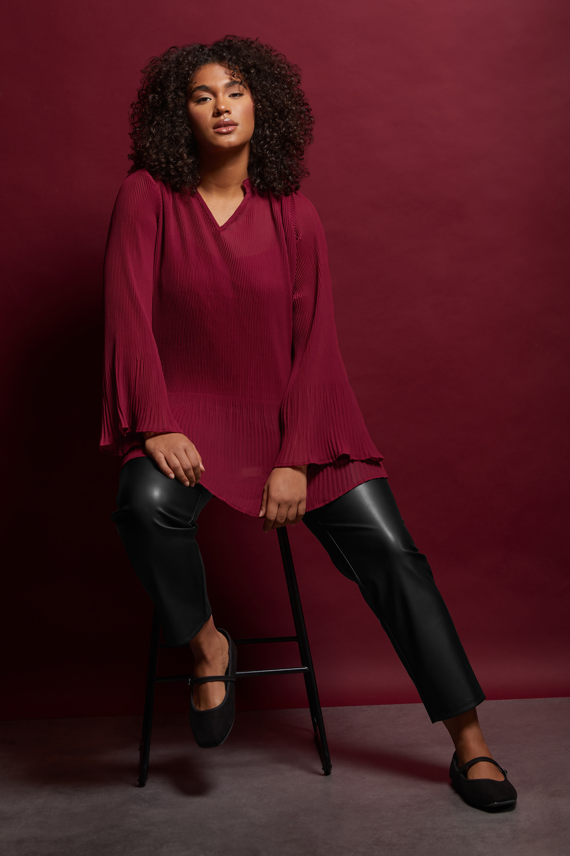 EVANS Plus Size Burgundy Red Pleat Blouse | Evans 1
