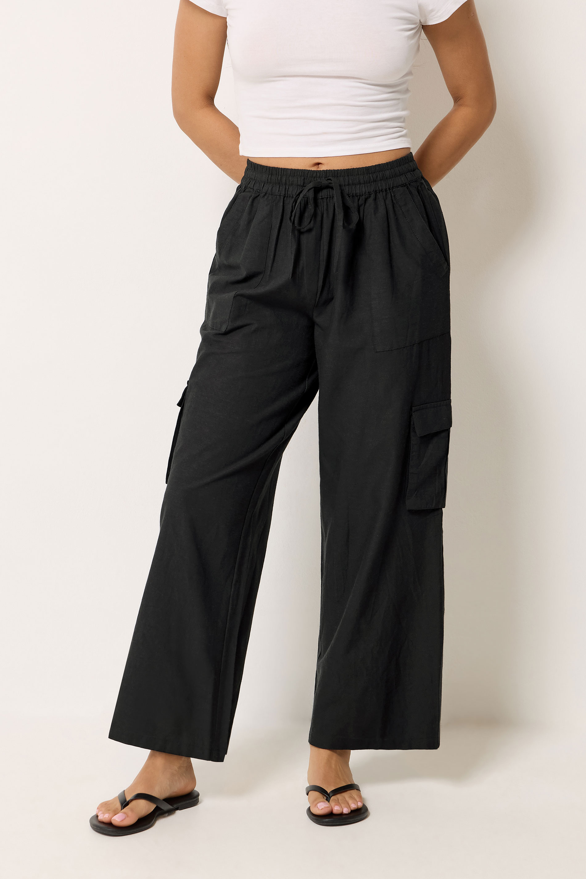 PixieGirl Petite Women's Black Cargo Wide Leg Trousers | PixieGirl 1
